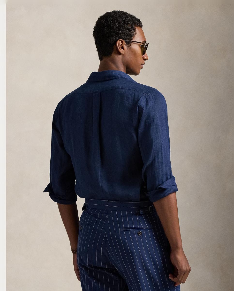 Camisa de Linho Classic Fit Azul-marinho-3