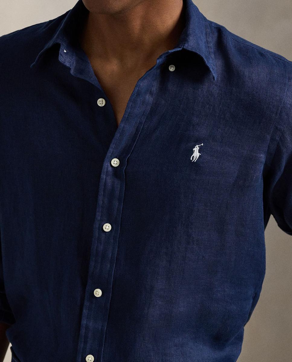 Camisa de Linho Classic Fit Azul-marinho-4