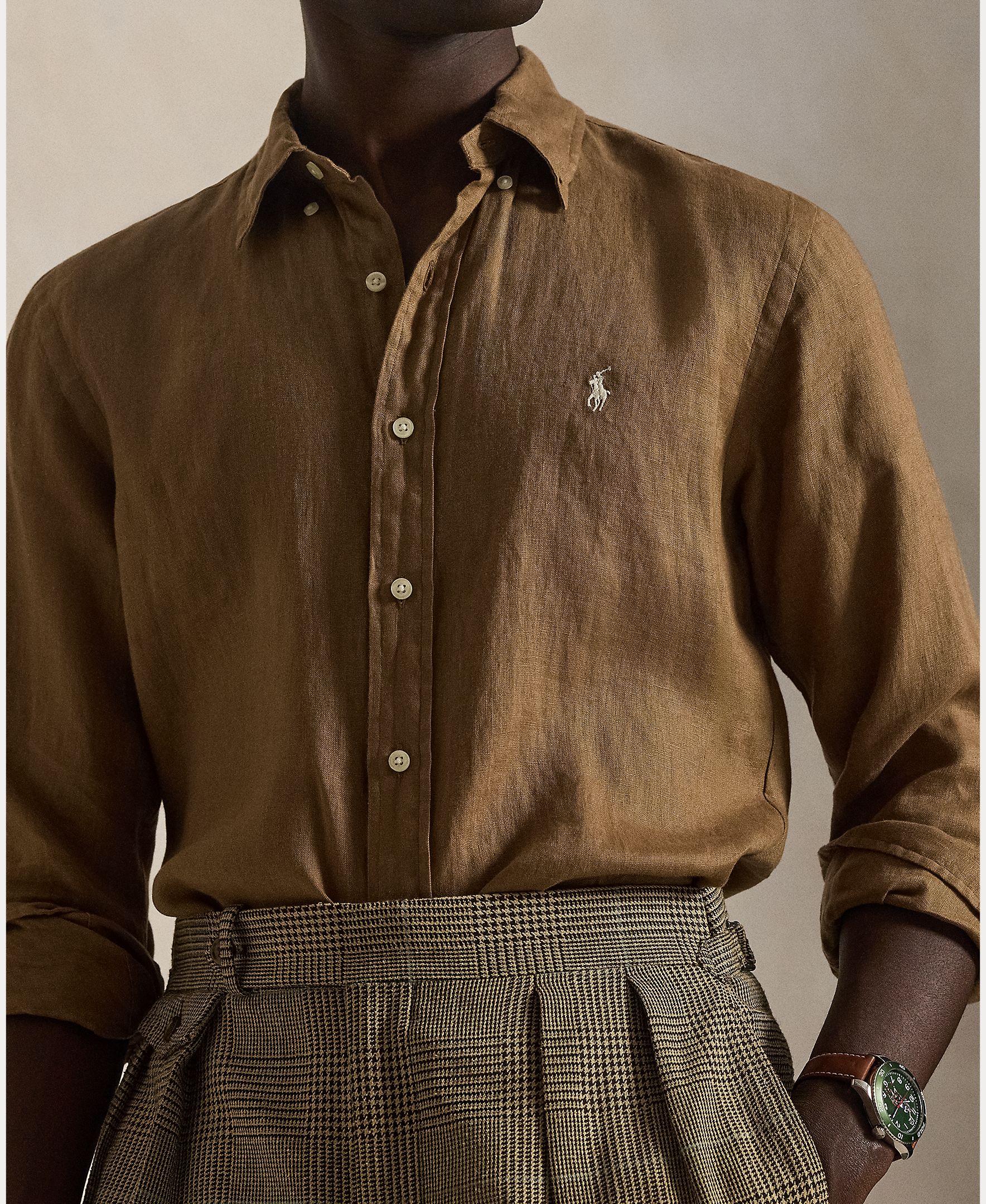 Camisa de Linho Classic Fit Castanho-escuro-4