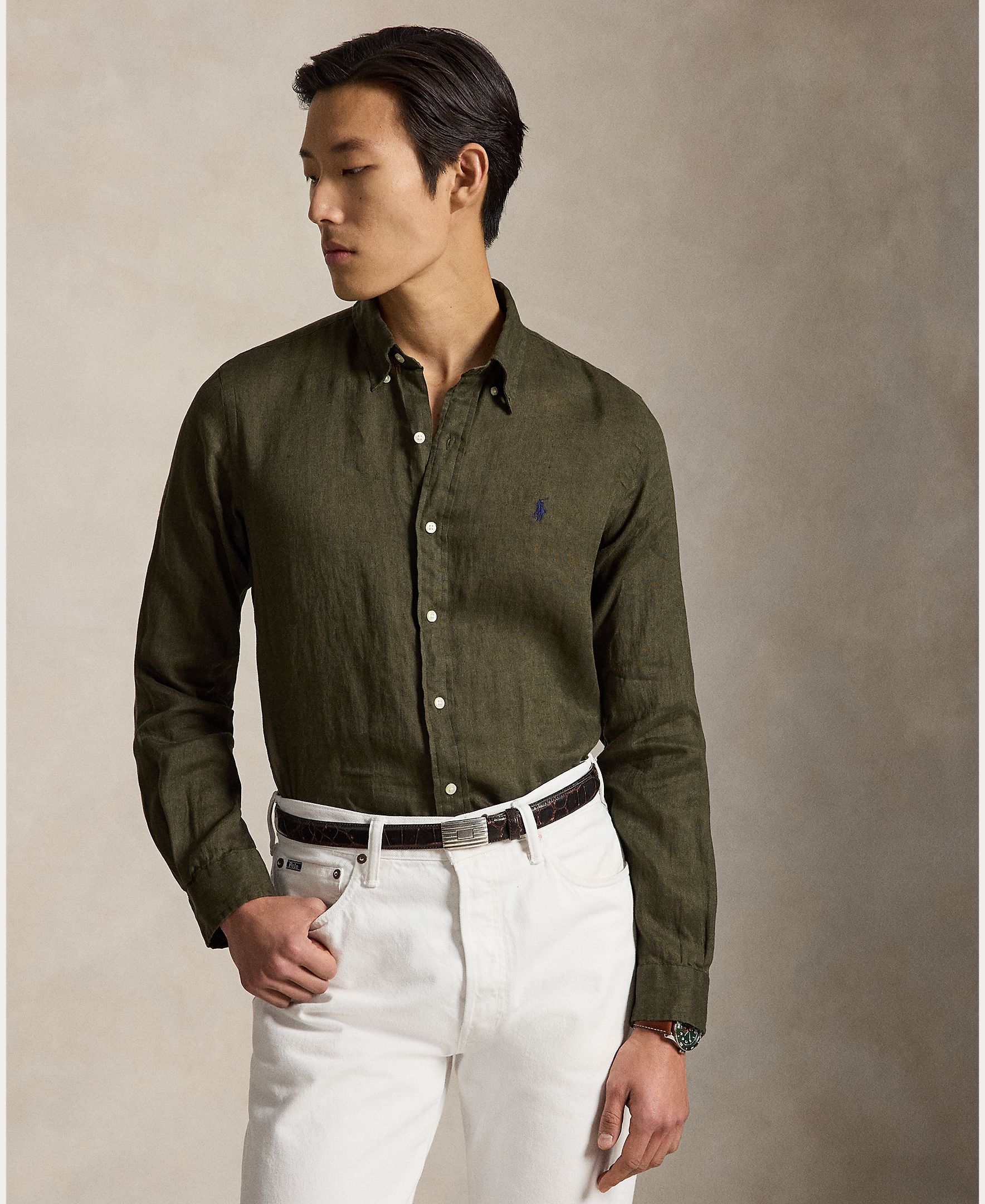 Camisa de Linho Classic Fit Verde Amazonas-5