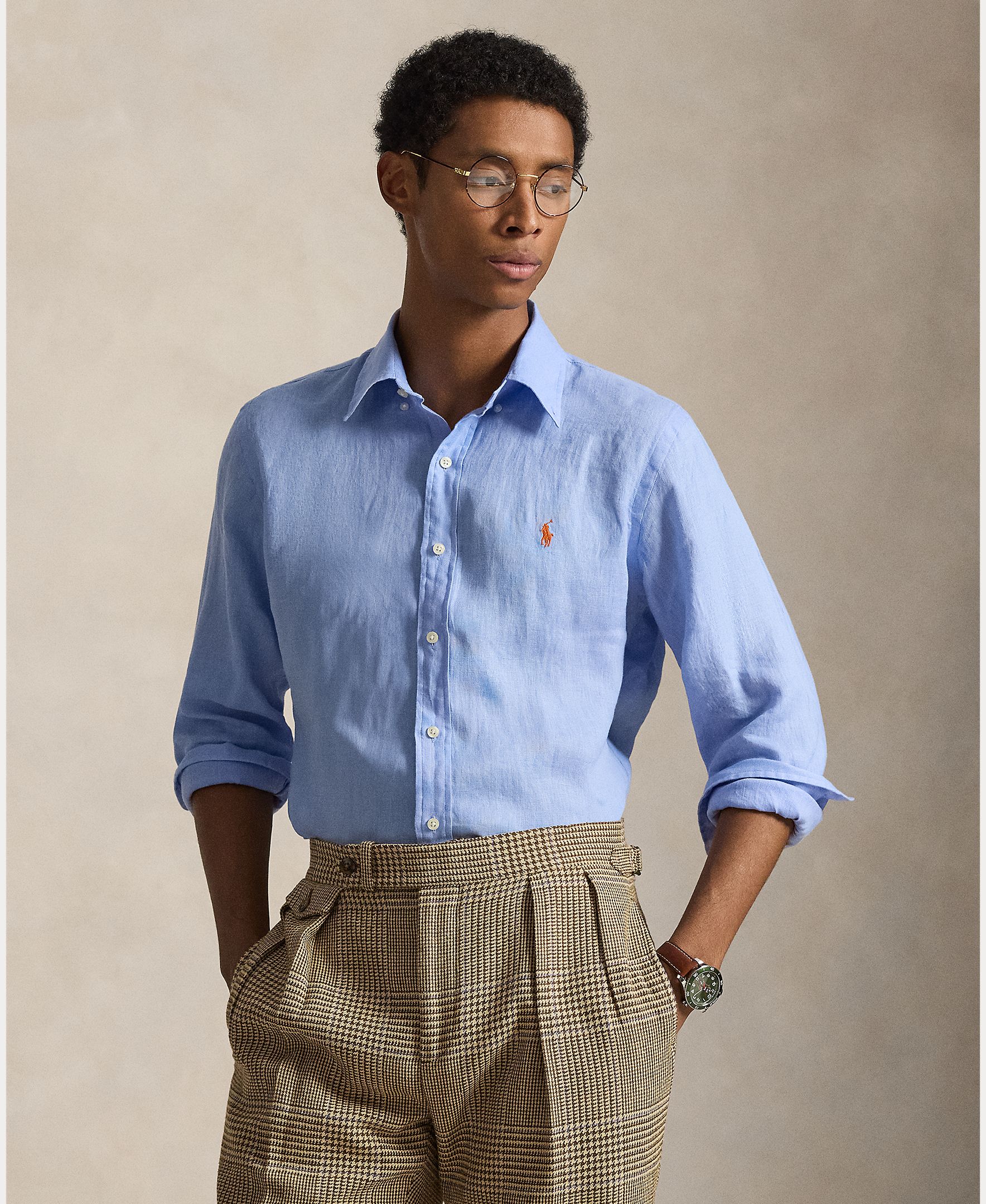 Camisa de Linho Classic Fit Azul-claro-1