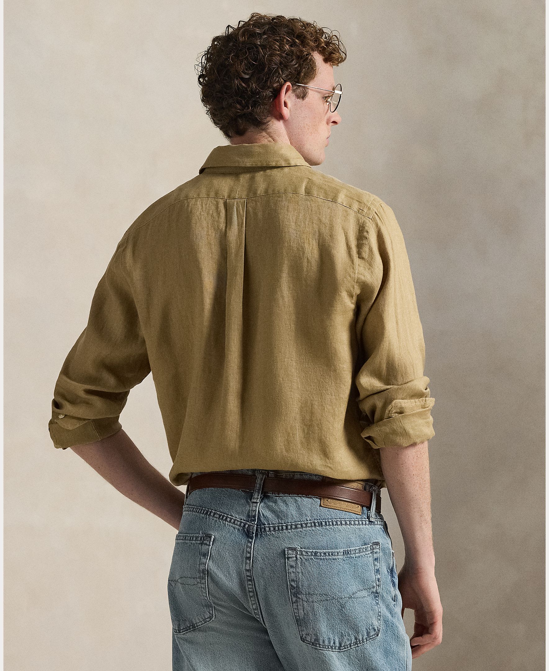 Camisa de Linho Classic Fit Castanho-3