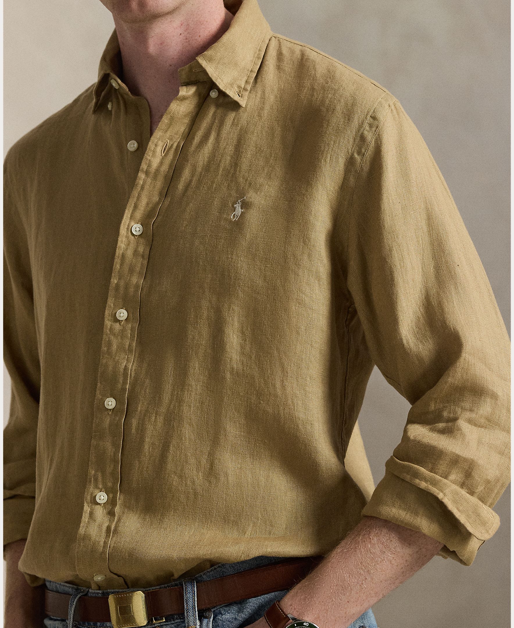 Camisa de Linho Classic Fit Castanho-4
