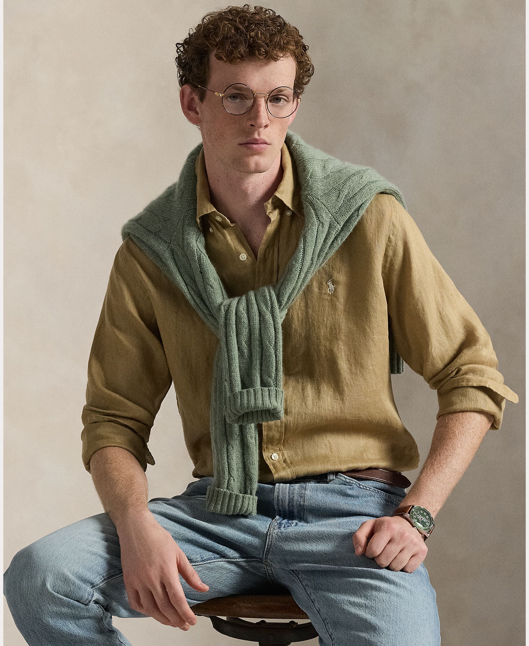 Camisa de Linho Classic Fit Castanho-6