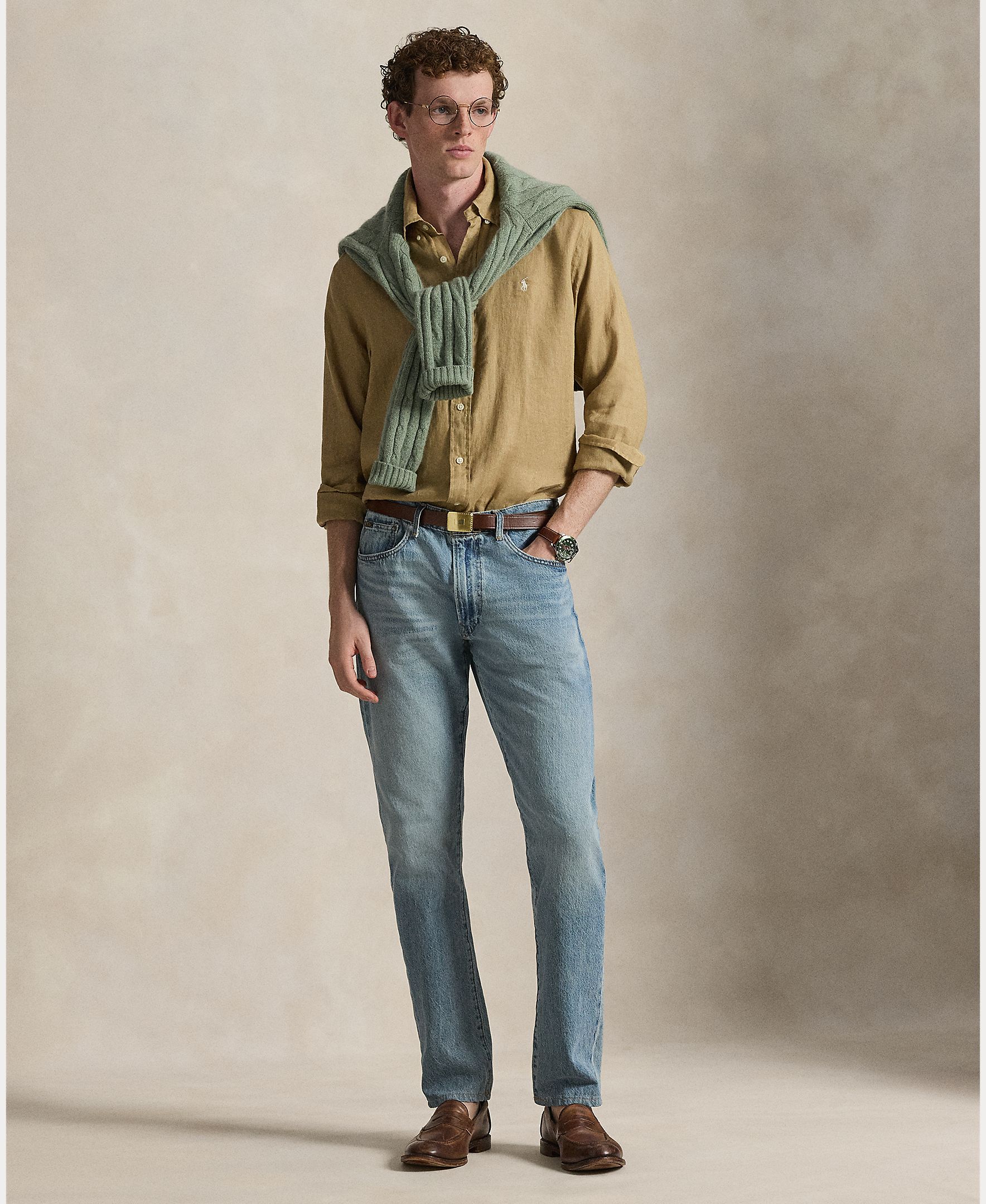 Camisa de Linho Classic Fit Castanho-8