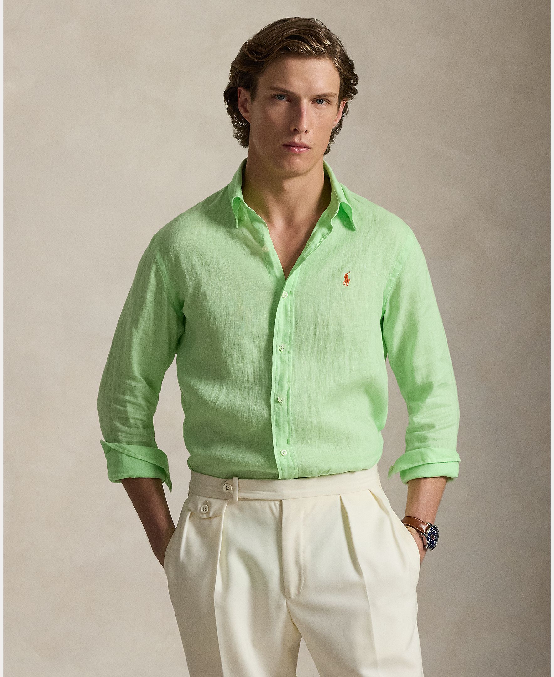 Camisa de Linho Classic Fit Verde Lima-1