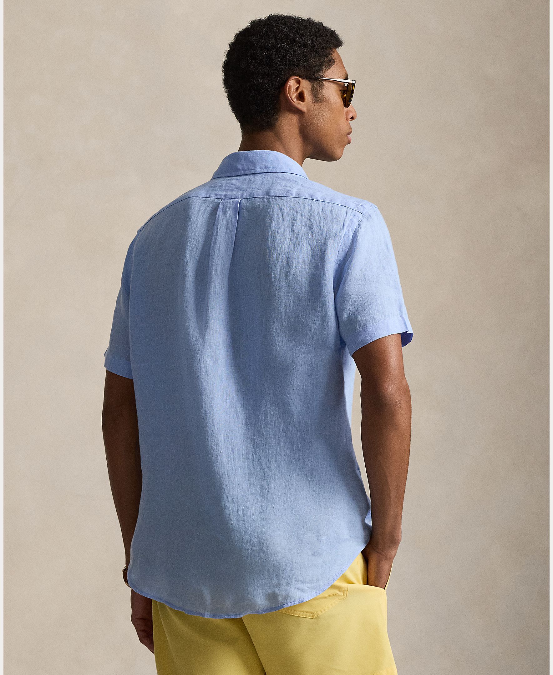 Camisa Regular Fit de Linho Azul-claro-3