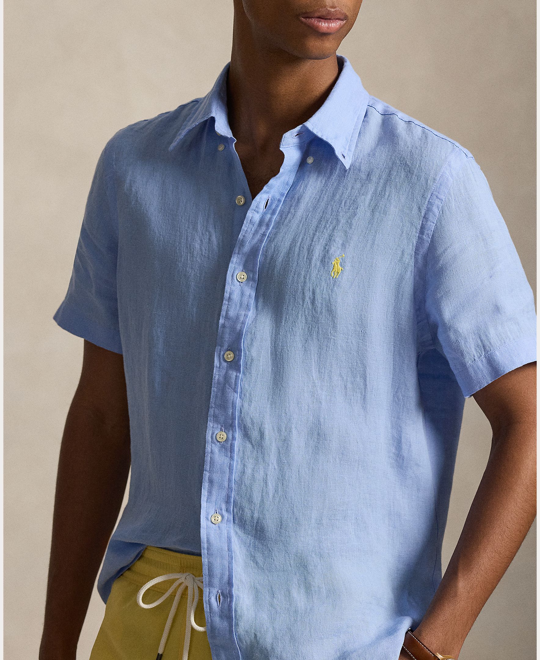 Camisa Regular Fit de Linho Azul-claro-4
