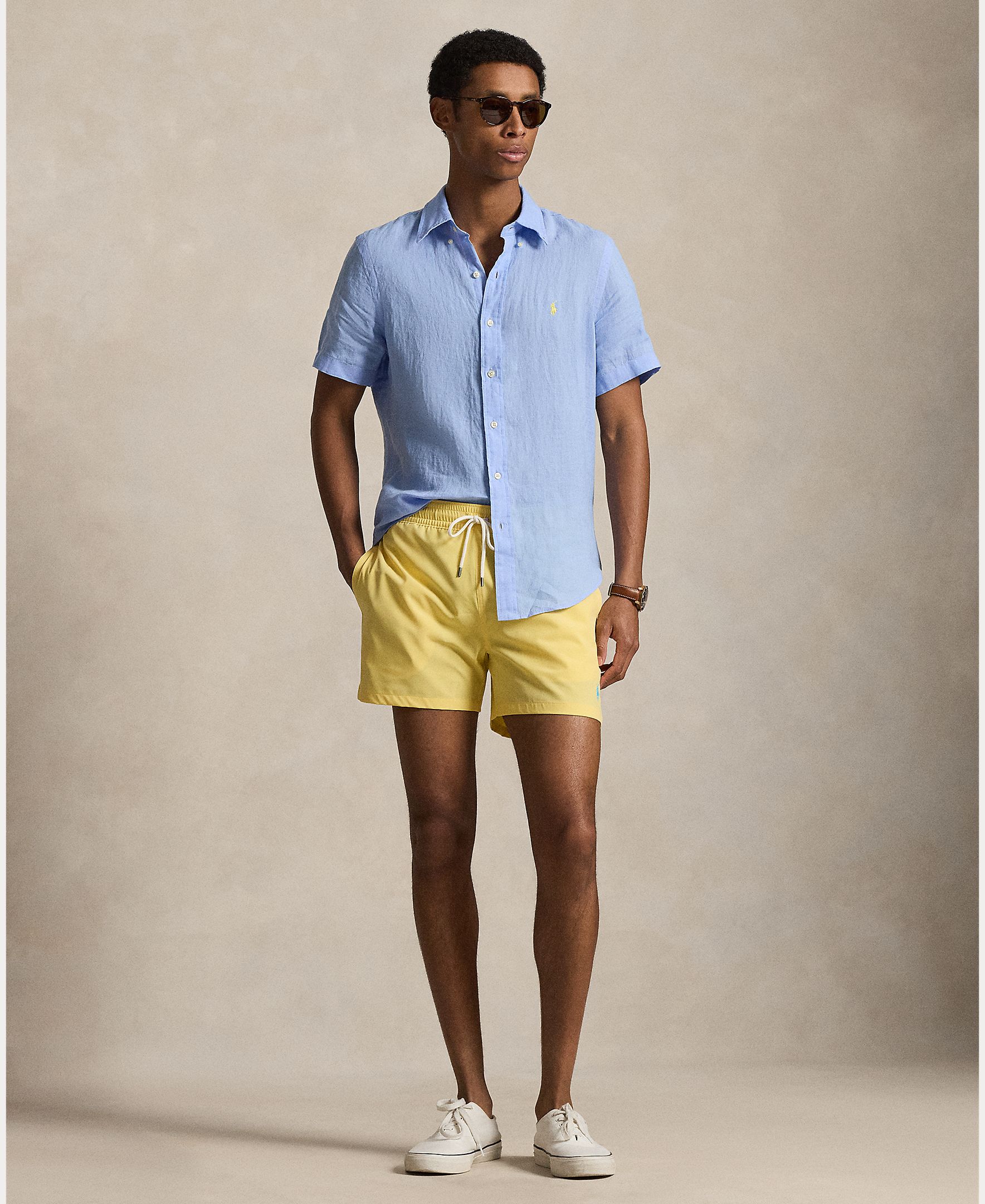 Camisa Regular Fit de Linho Azul-claro-7
