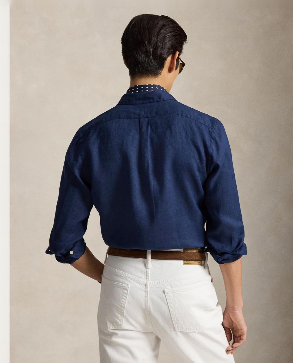 Camisa Slim Fit de Linho Azul-marinho-3