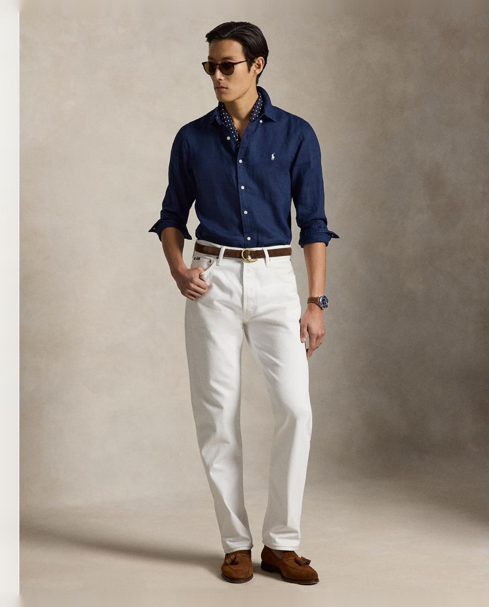 Camisa Slim Fit de Linho Azul-marinho-7
