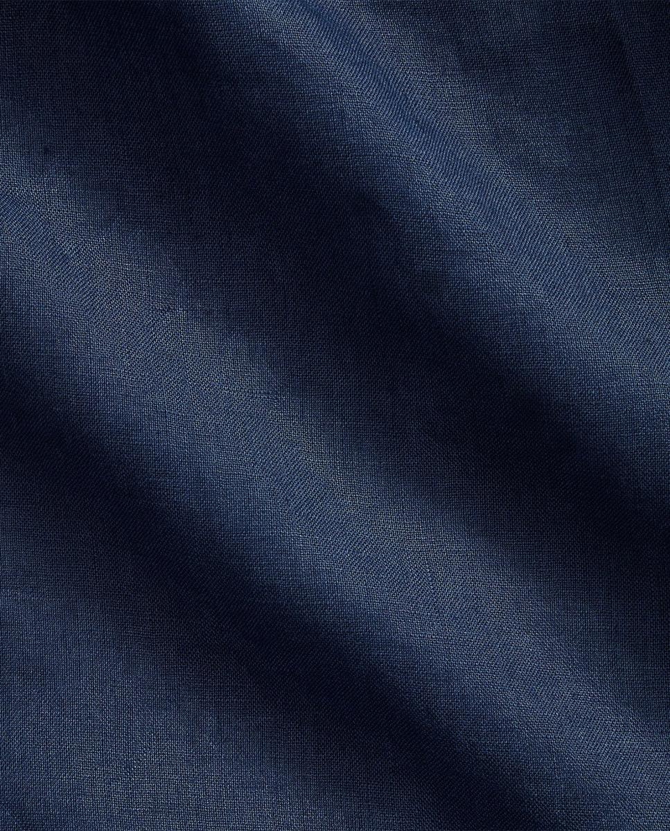 Camisa Slim Fit de Linho Azul-marinho-6