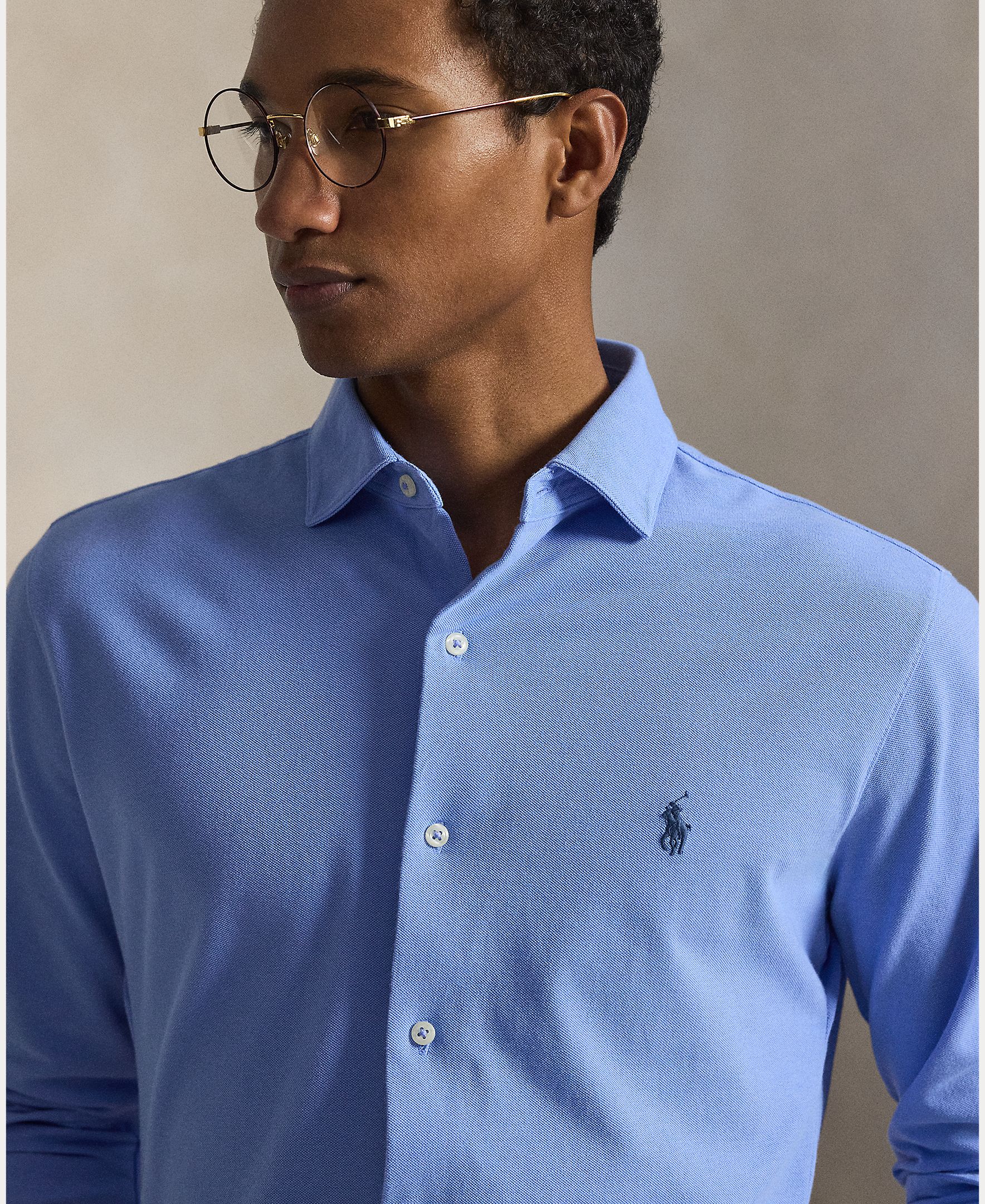 Camisa de Manga Comprida em Algodão Azul-4