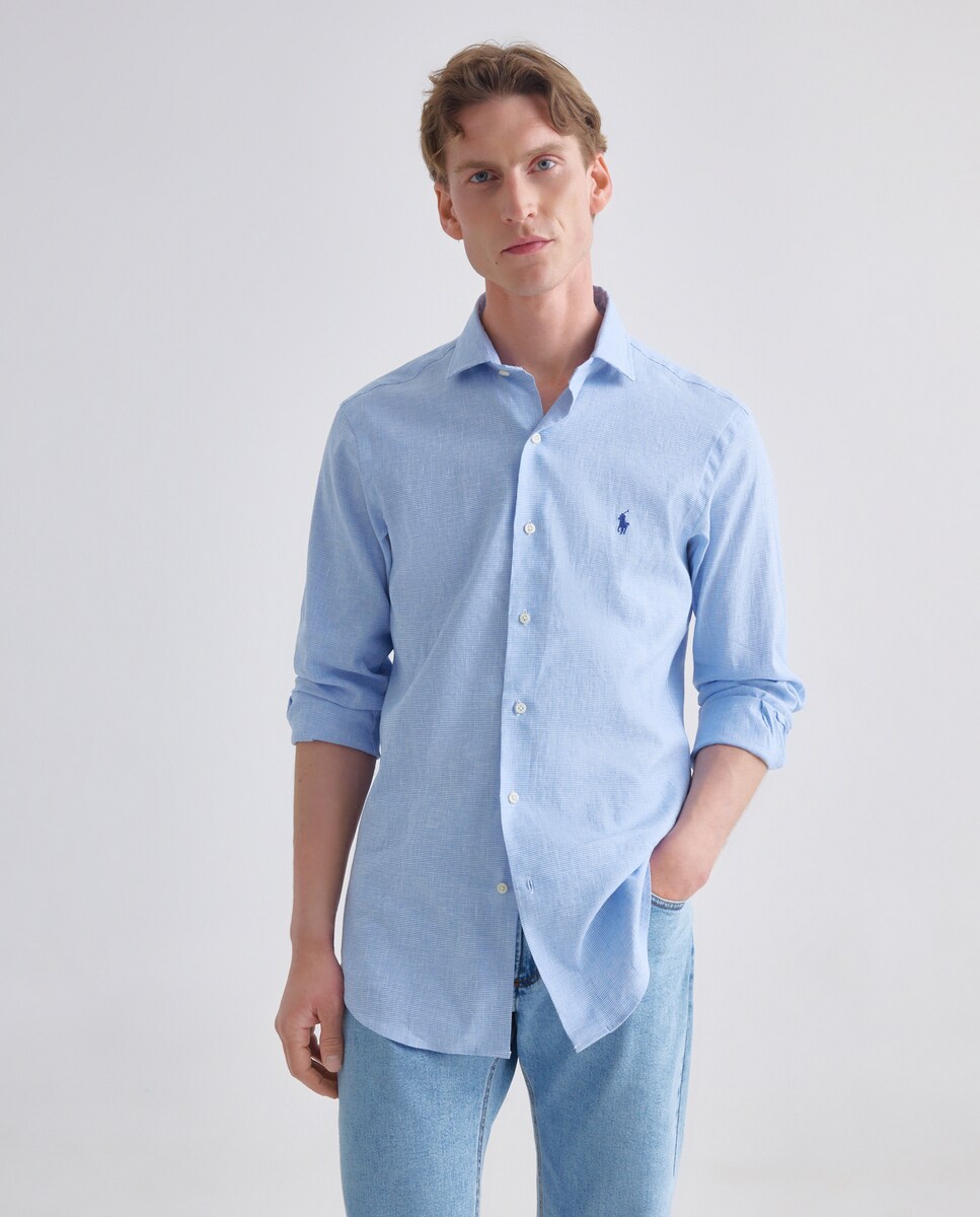 Imagen 0 de Camisa slim fit de lino de hombre Azul grisáceo