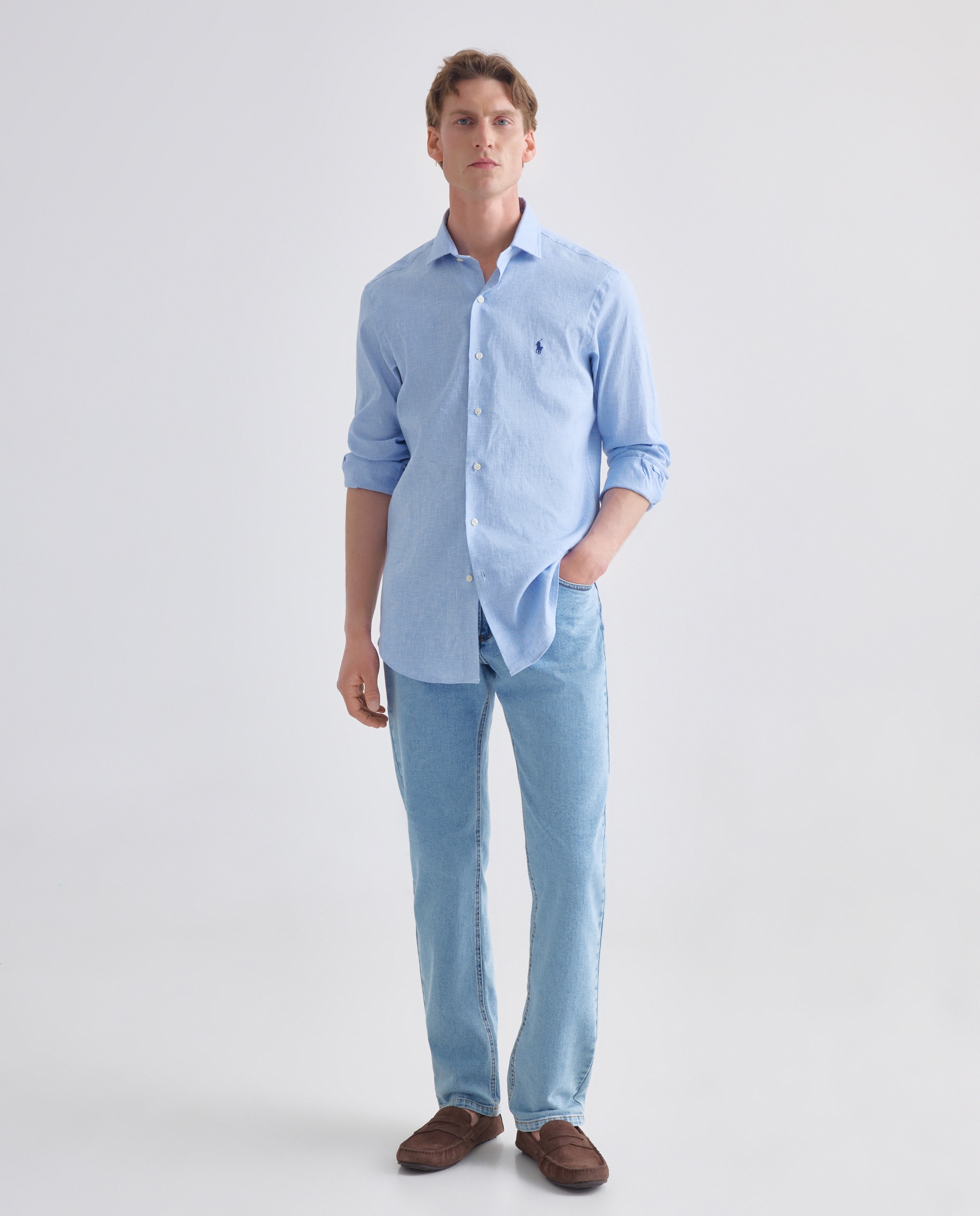 Camisa Slim Fit de Linho Azul-acinzentado-2