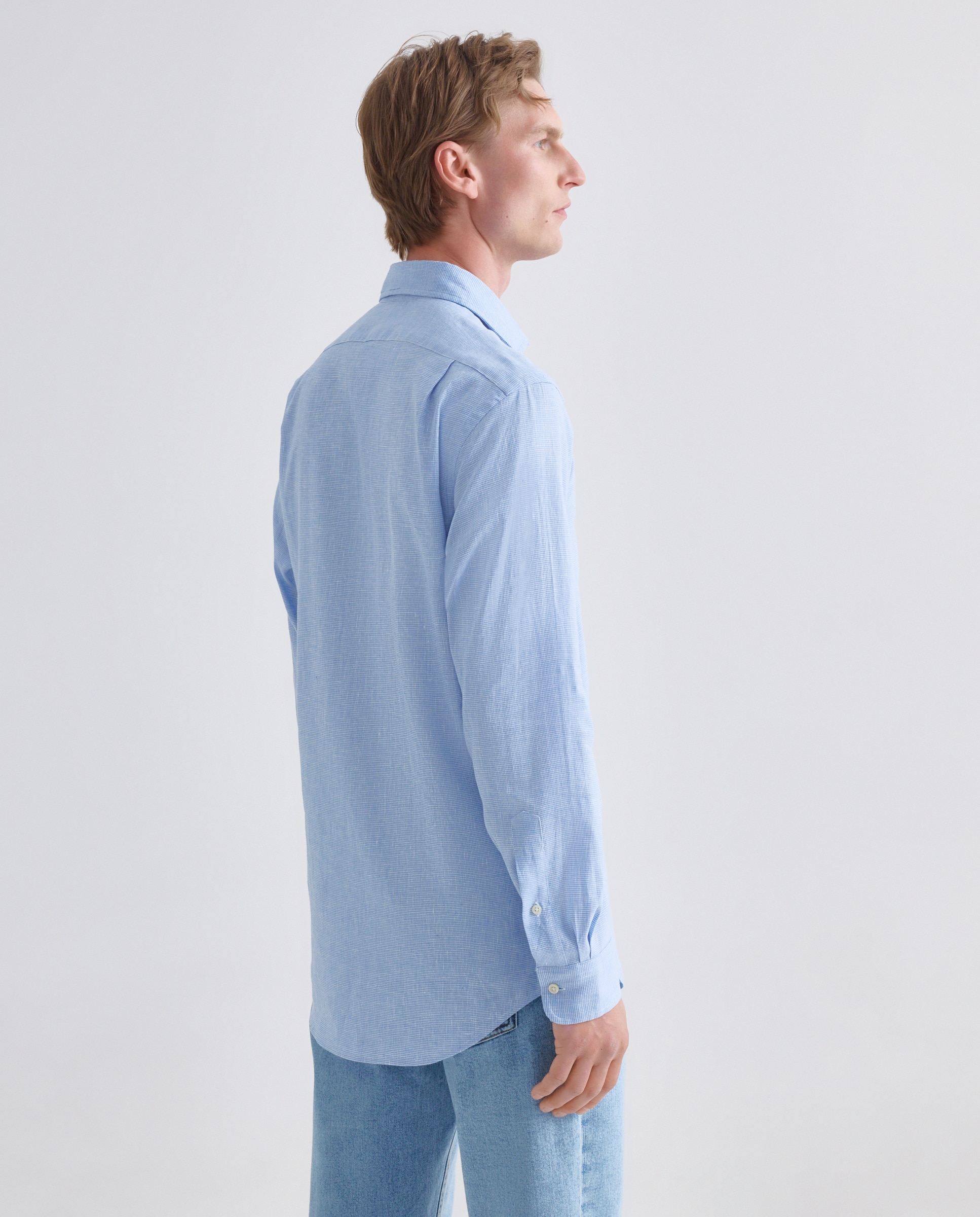 Camisa Slim Fit de Linho Azul-acinzentado-3