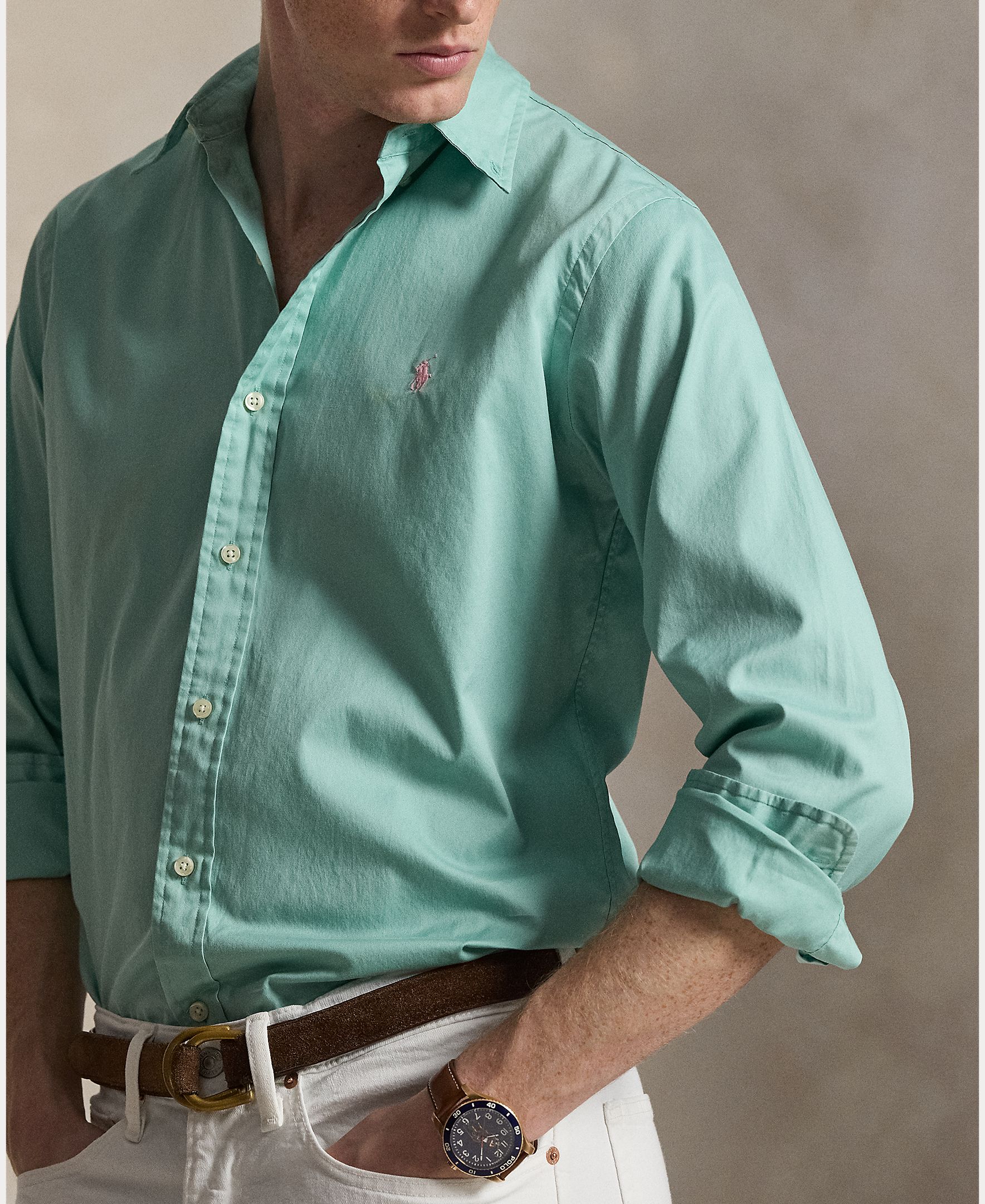 Camisa Regular Fit de Sarja Verde Água-3