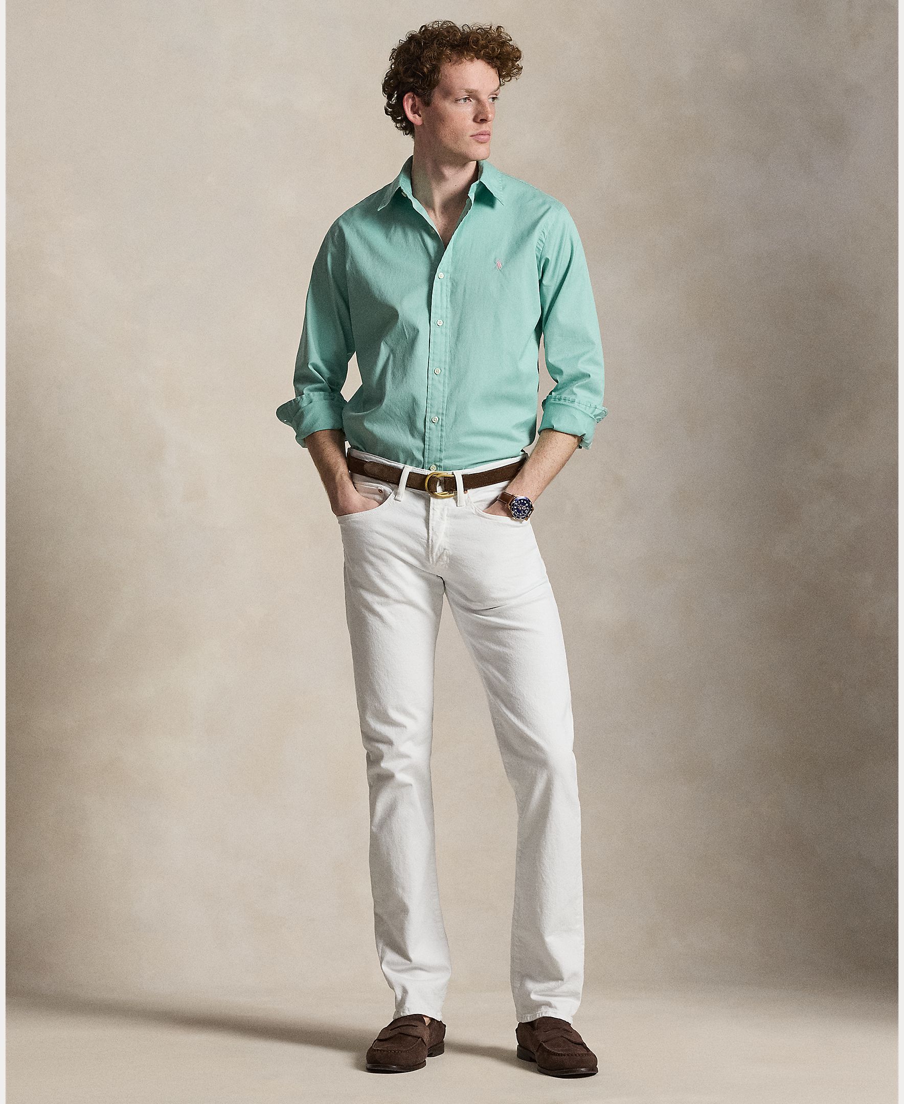 Camisa Regular Fit de Sarja Verde Água-7