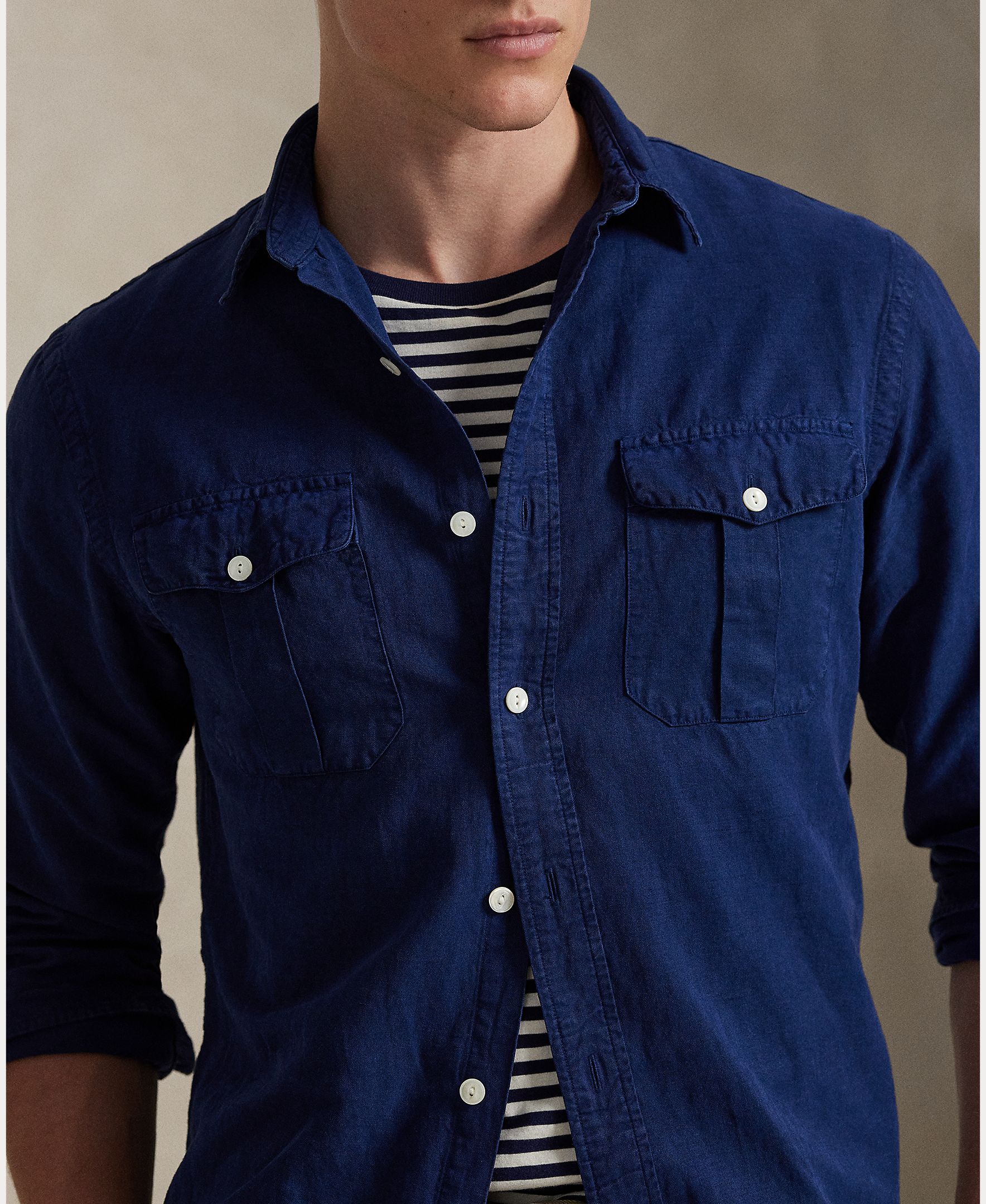 Camisa de Linho, Seda e Algodão Regular Fit Índigo-4