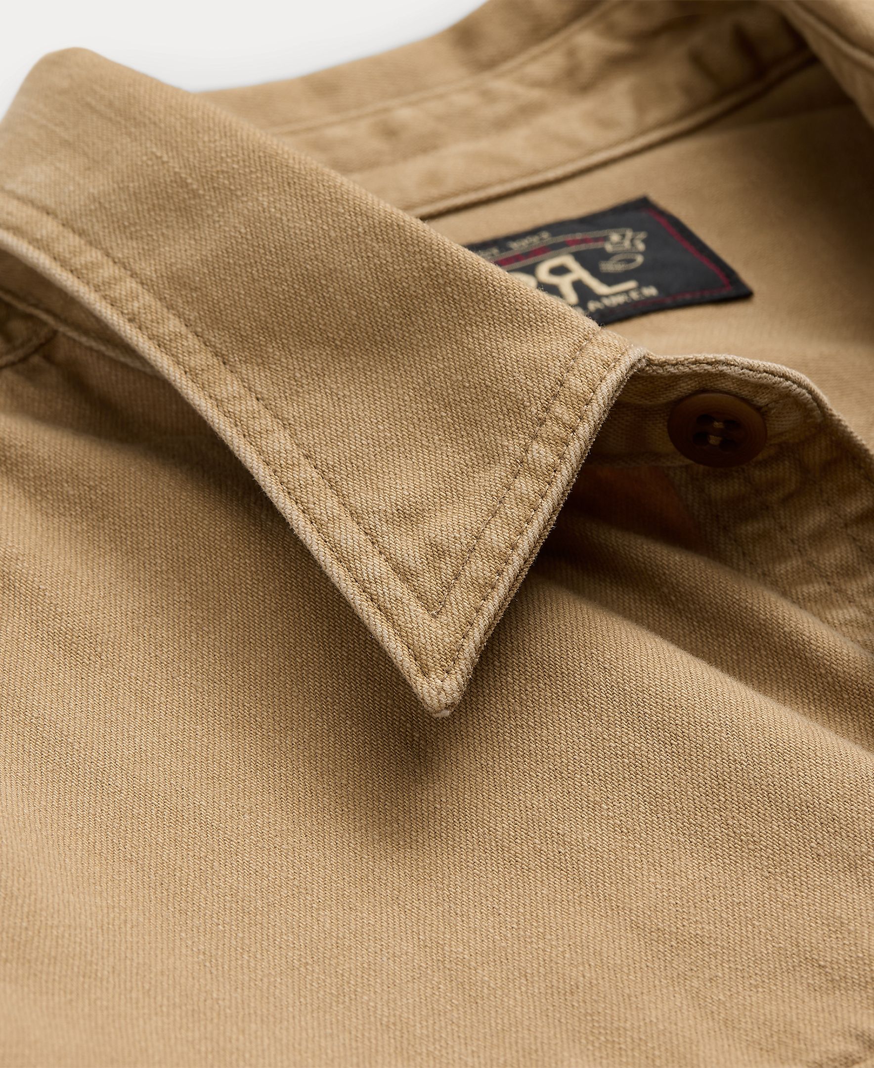Camisa de Trabalho de Oficial de Sarja Double RL Castanho-claro-4