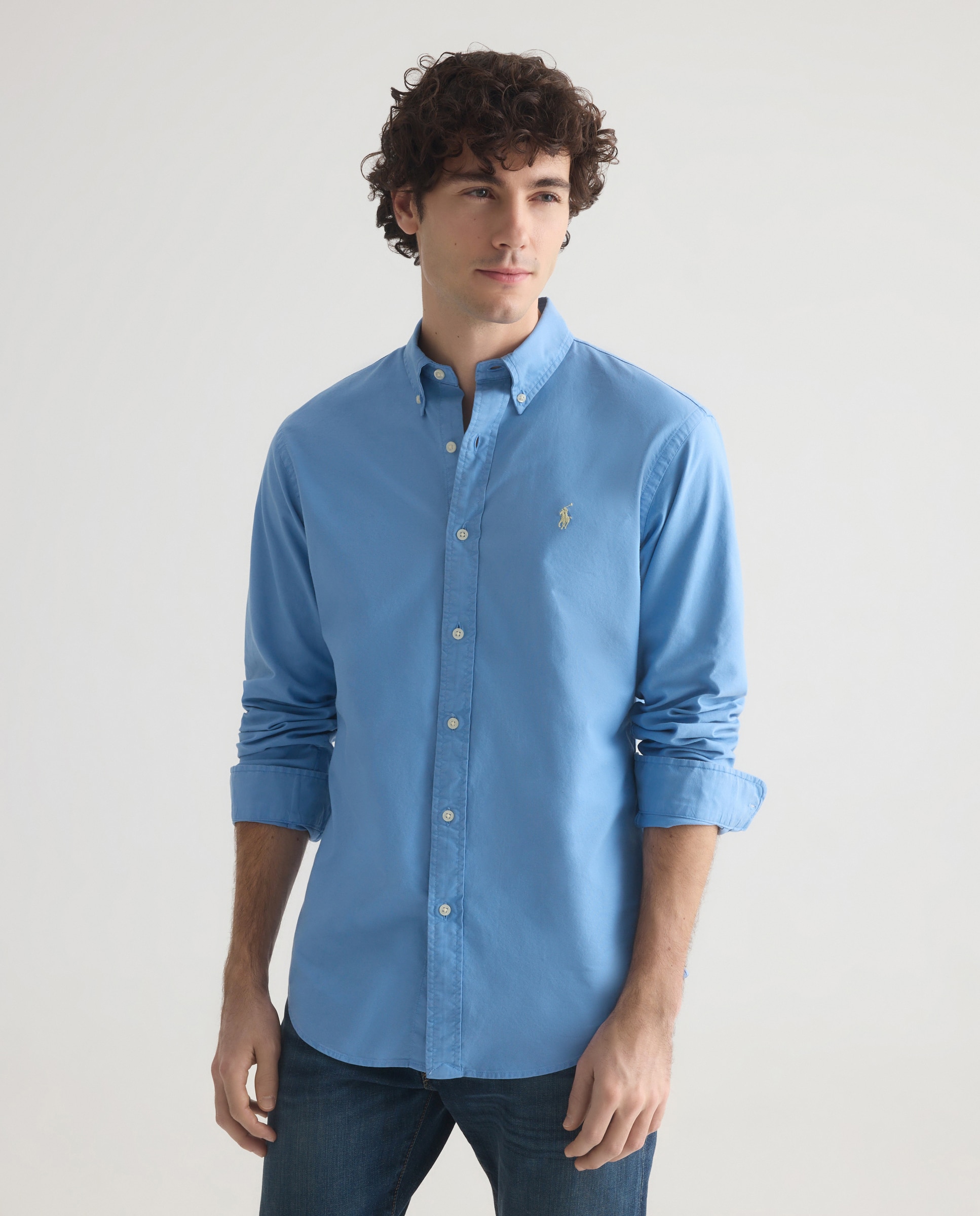 Camisa Oxford de Algodão Custom Fit Azul-índigo-2