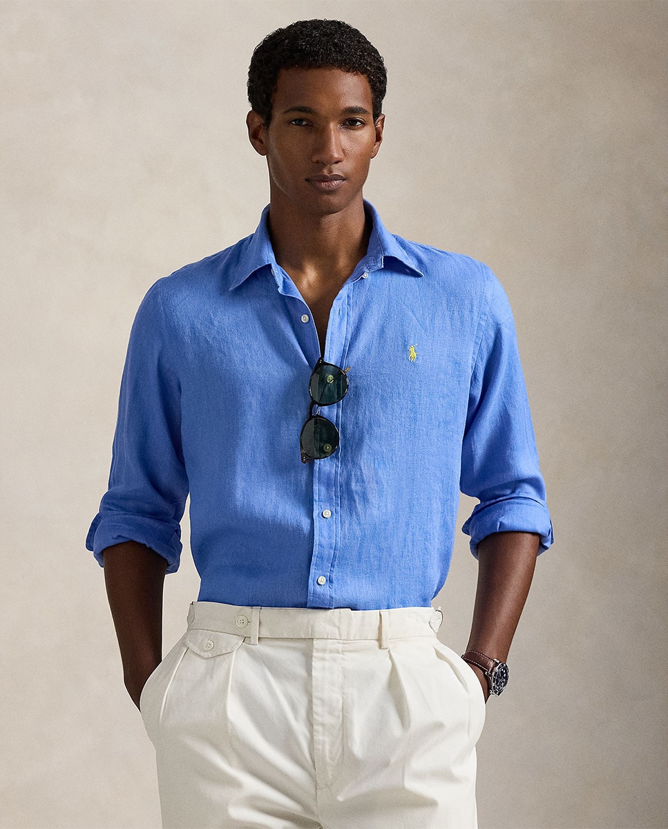 Camisa de Linho Classic Fit Azul Céu-1