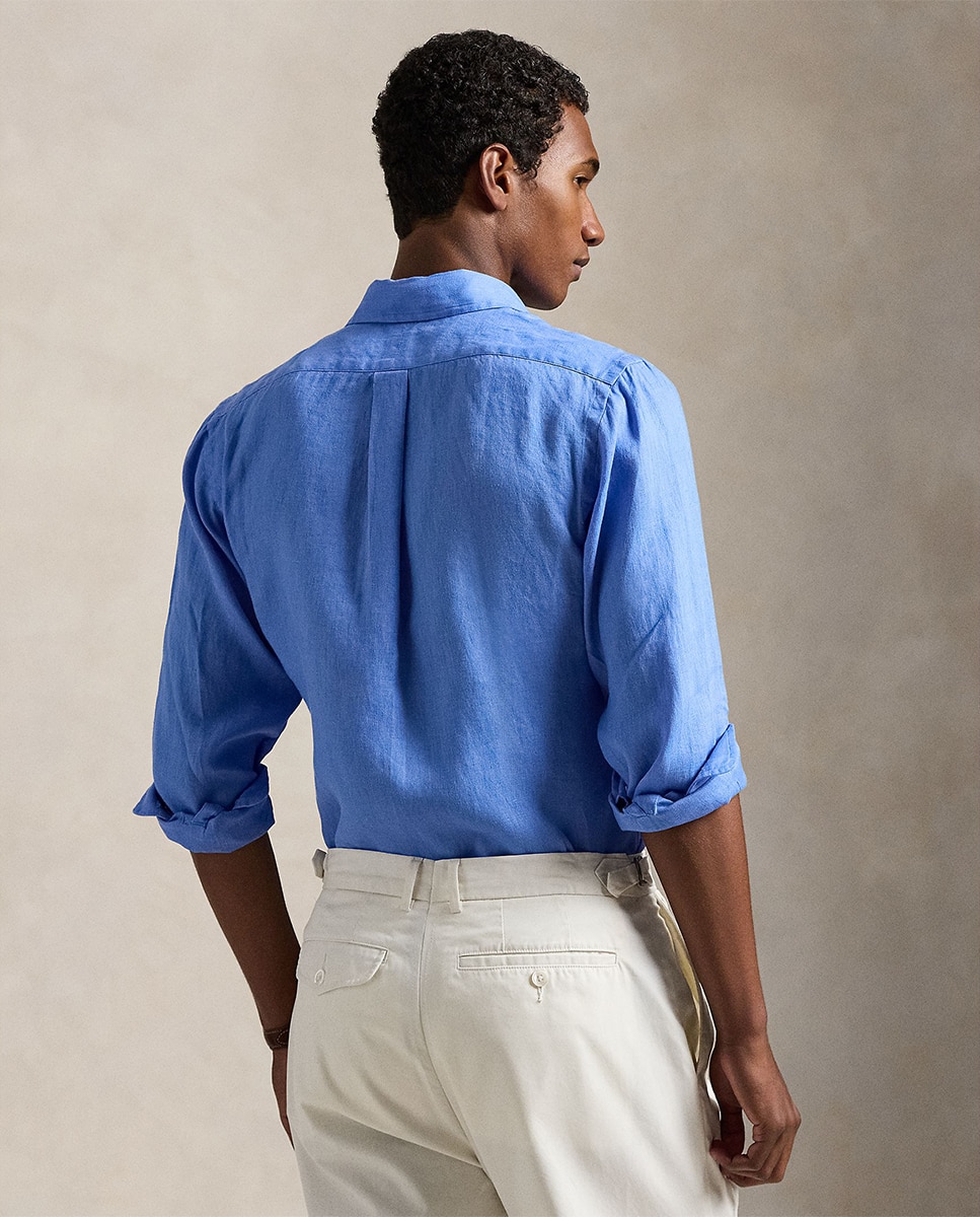 Camisa de Linho Classic Fit Azul Céu-3