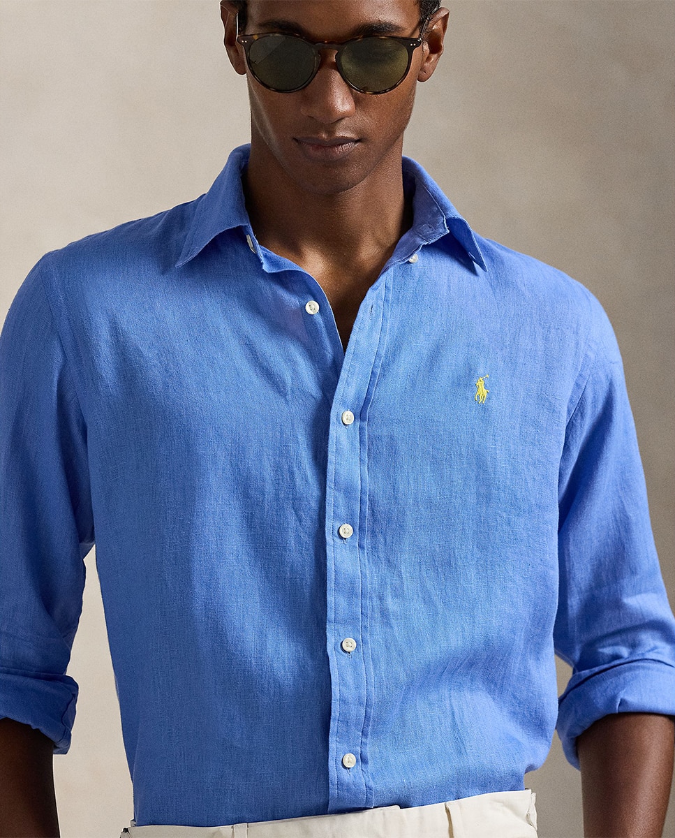 Camisa de Linho Classic Fit Azul Céu-4