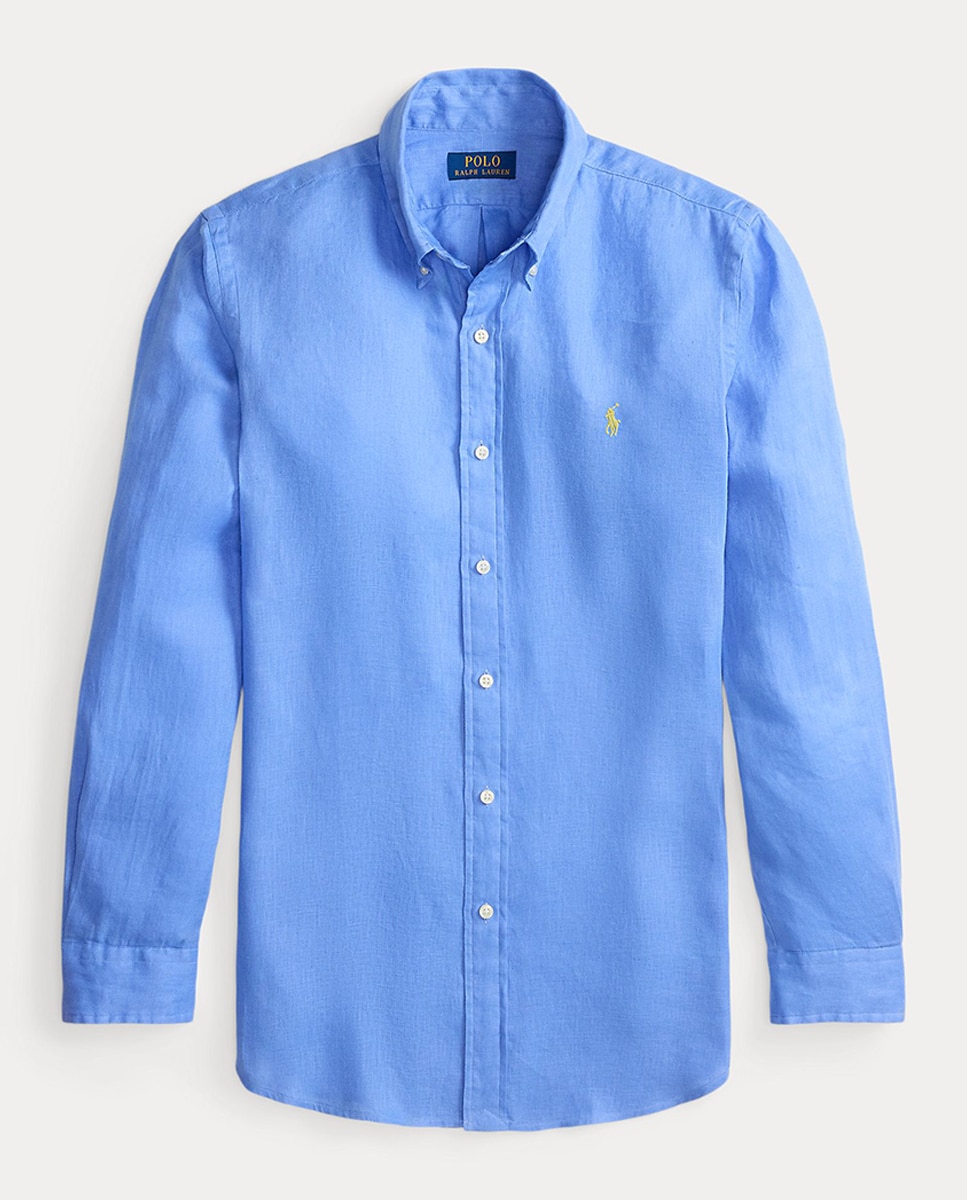 Camisa de Linho Classic Fit Azul Céu-5