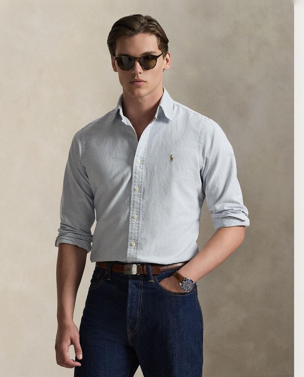 Camisa de hombre oxford con rayas Desgastado Mint Blanco - Polo Ralph Lauren - Azul marino Azul marino-1