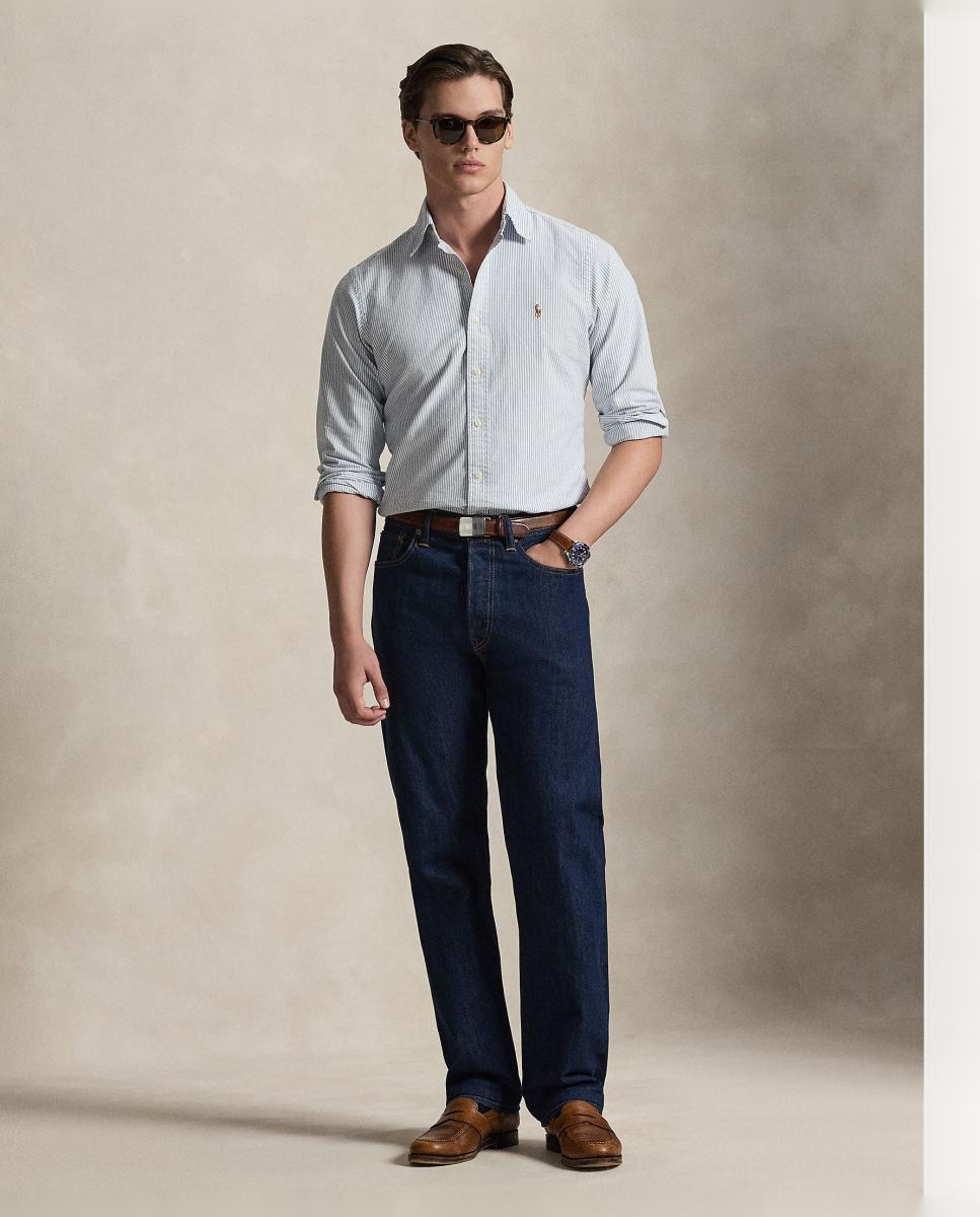 Camisa de hombre oxford con rayas Desgastado Mint Blanco - Polo Ralph Lauren - Azul marino Azul marino-7
