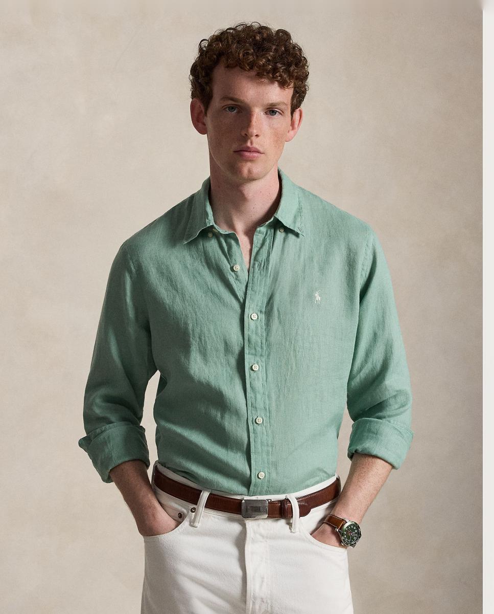 Camisa de Linho Classic Fit Verde-menta-1