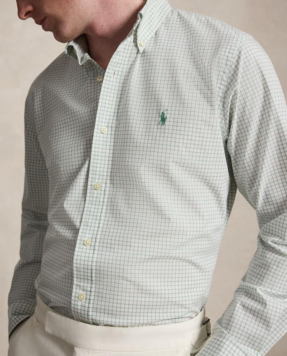 Camisa de hombre de popelina elástica Azul Cabana Blanco - Polo Ralph Lauren - Verde menta Verde menta-4
