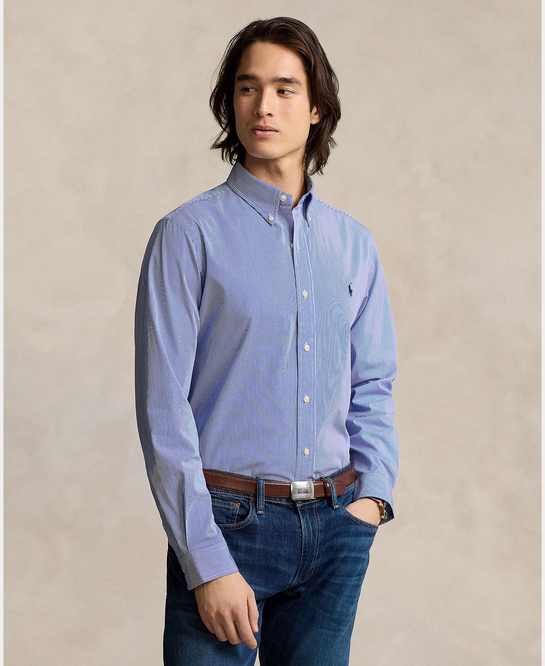 Camisa de popelina elástica de hombre Azul cabana - Polo Ralph Lauren - Azul oscuro Azul oscuro-1