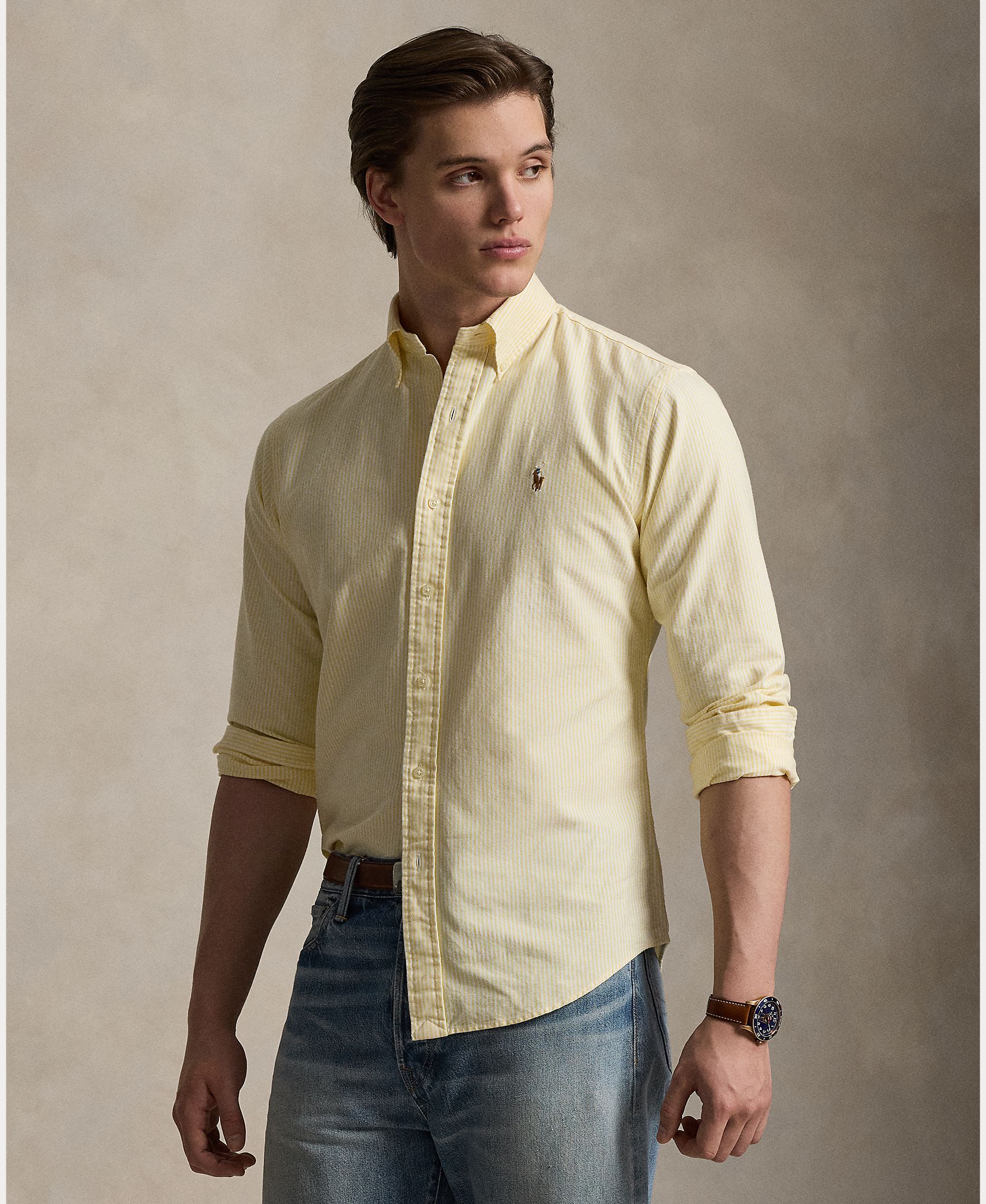 Camisa Oxford de Algodão Custom Fit Amarelo-1