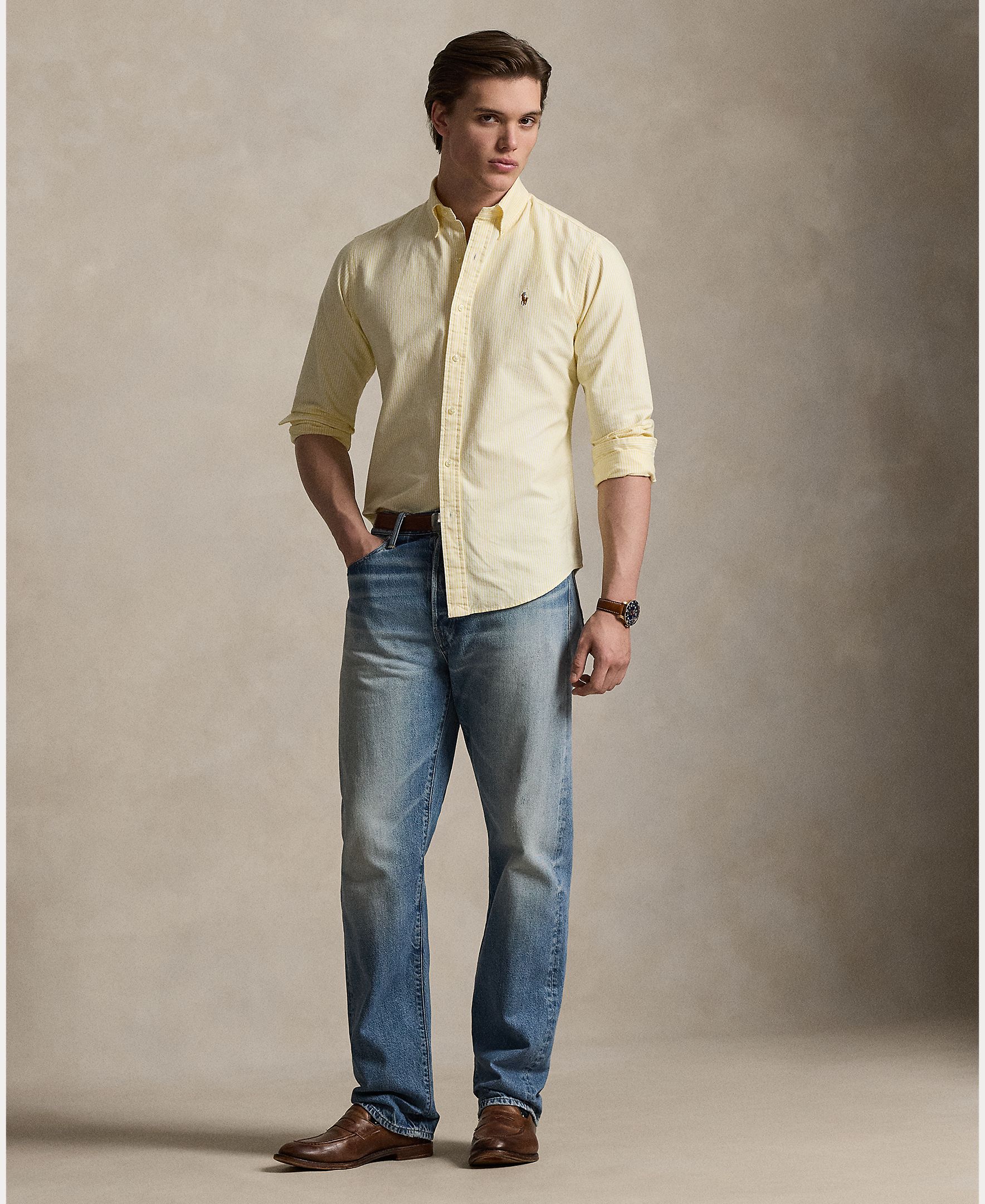 Camisa Oxford de Algodão Custom Fit Amarelo-7