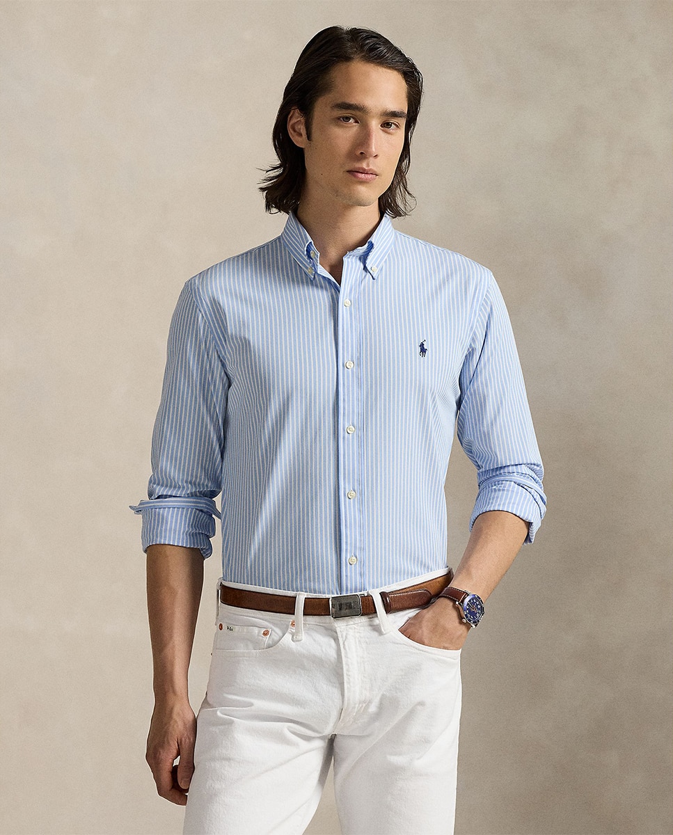 Camisa Custom Fit de Popelina Azul-claro-1