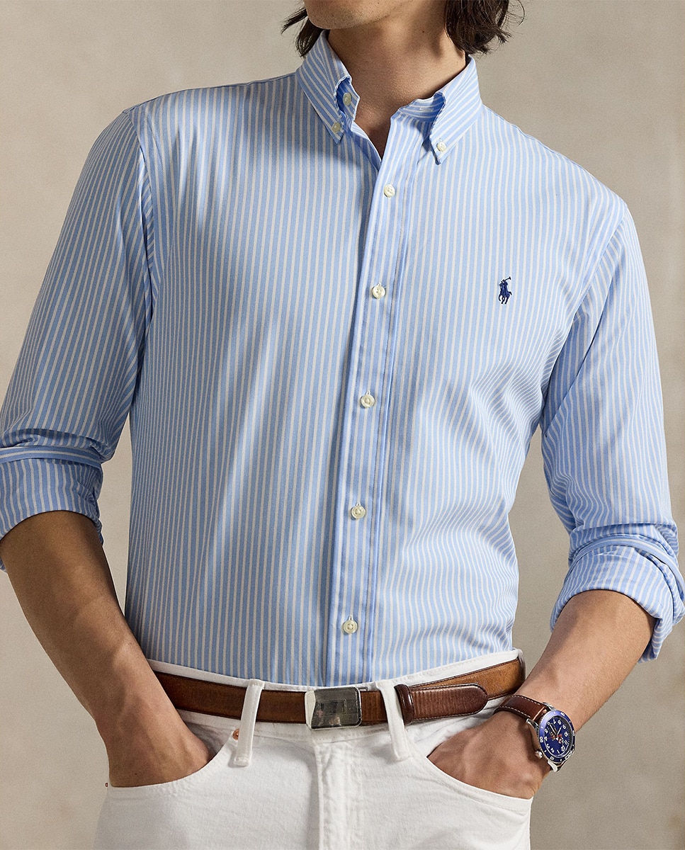 Camisa Custom Fit de Popelina Azul-claro-3