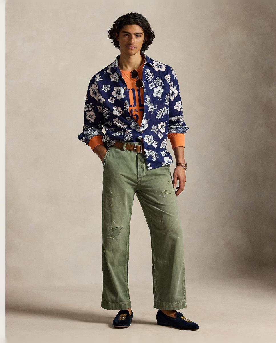 Camisa de Linho com Estampado Azul-cobalto-6