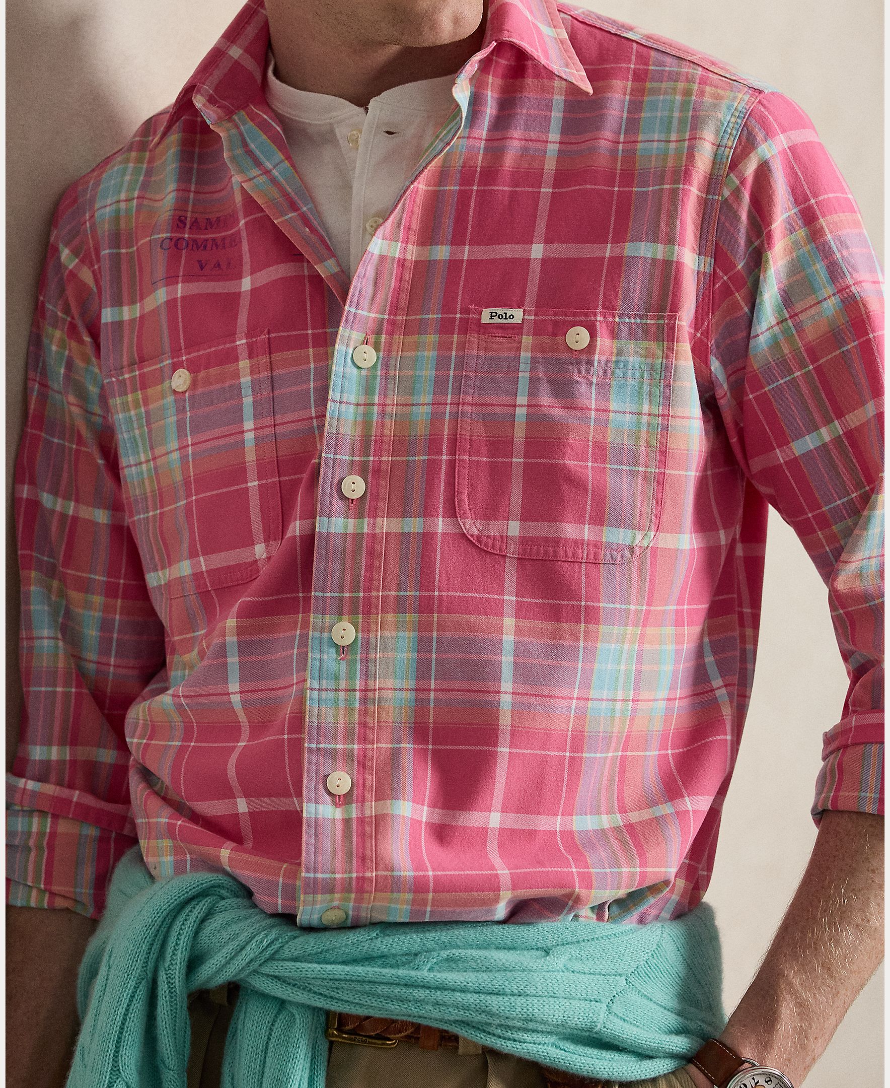 Camisa Chino Estampada Vermelho-3