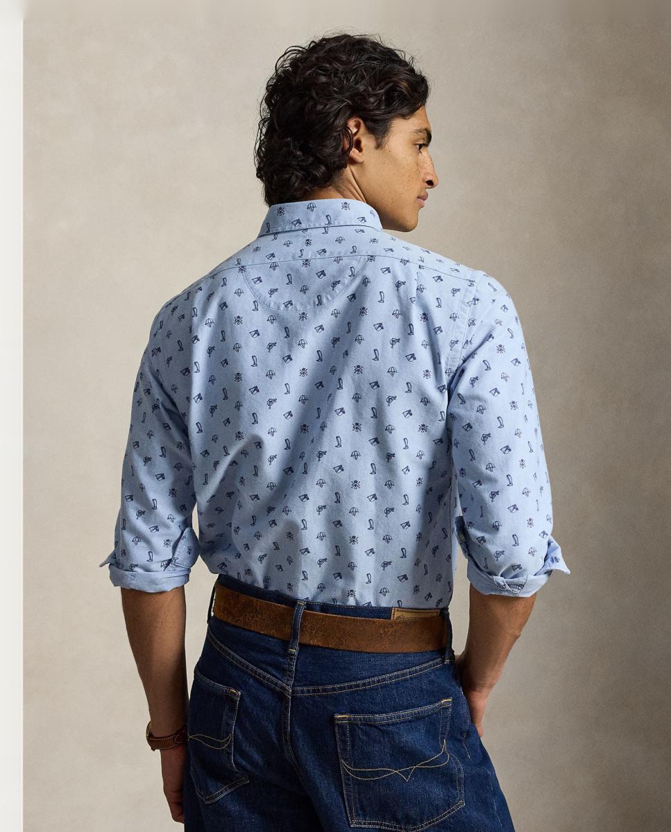 Camisa Oxford de Algodão com Bolso Azul-claro-3