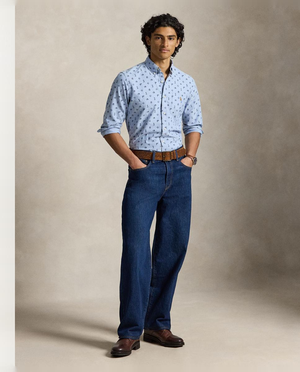 Camisa Oxford de Algodão com Bolso Azul-claro-8