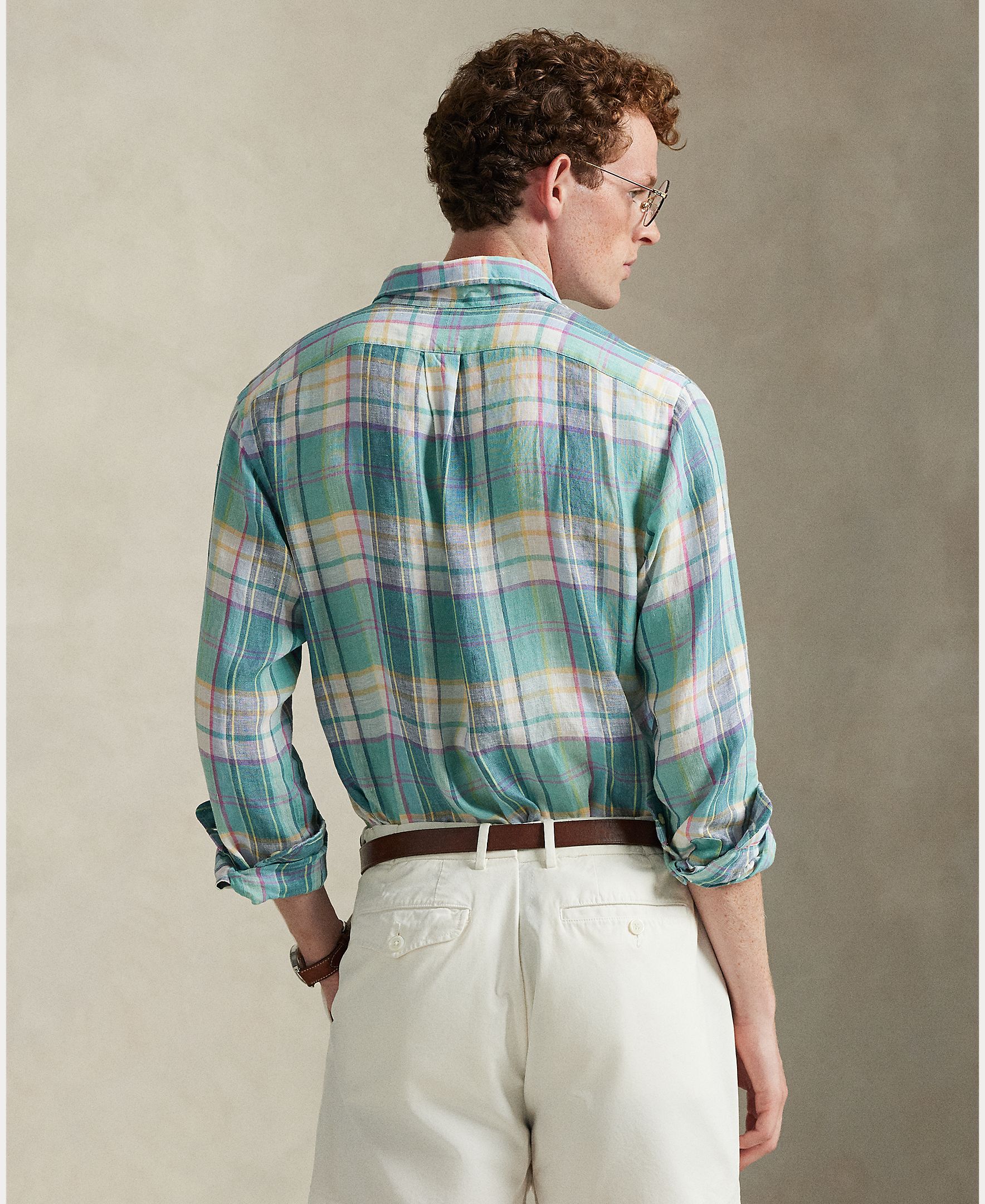 Camisa de Linho aos Quadrados Classic Fit Verde-3