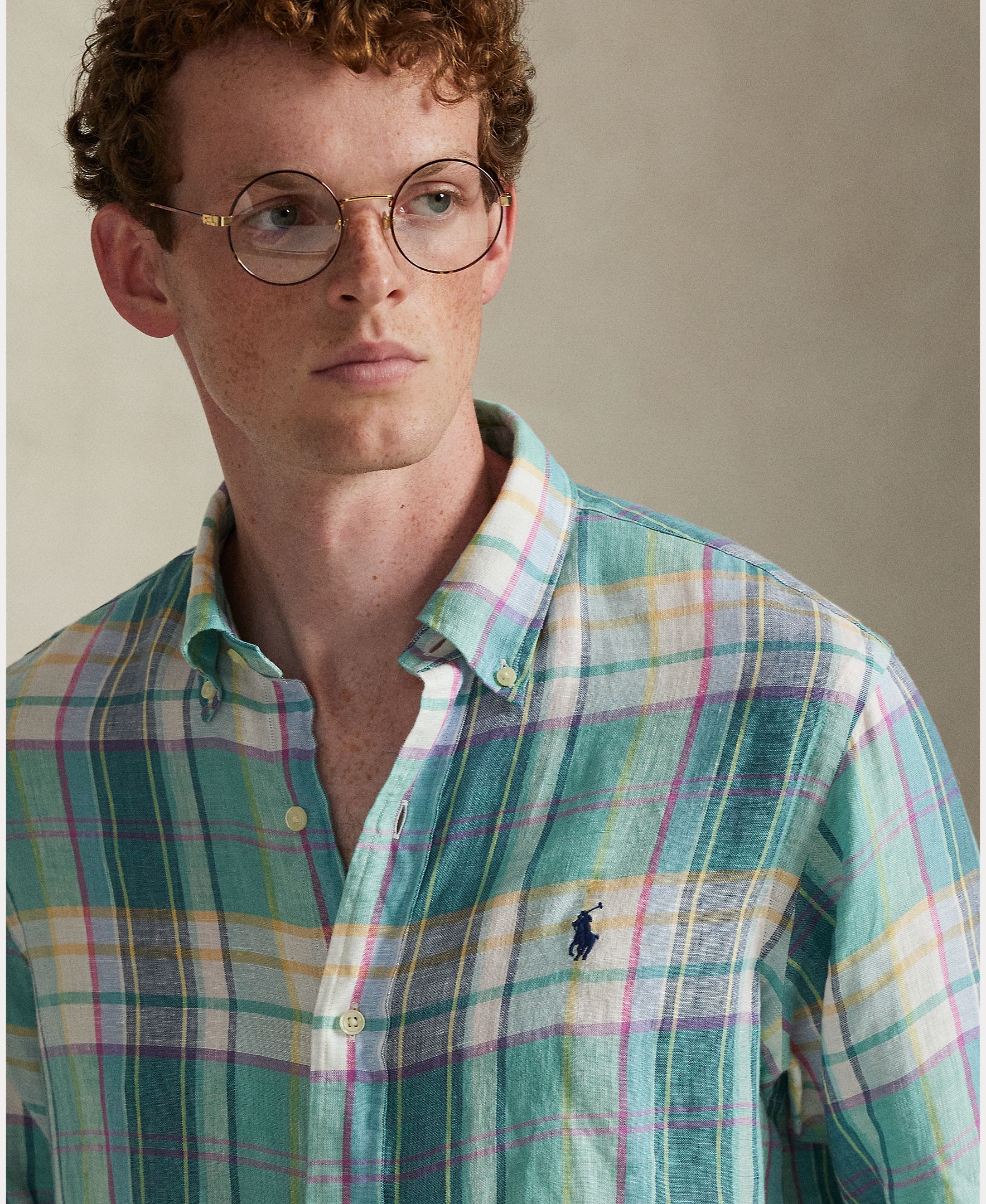 Camisa de Linho aos Quadrados Classic Fit Verde-4
