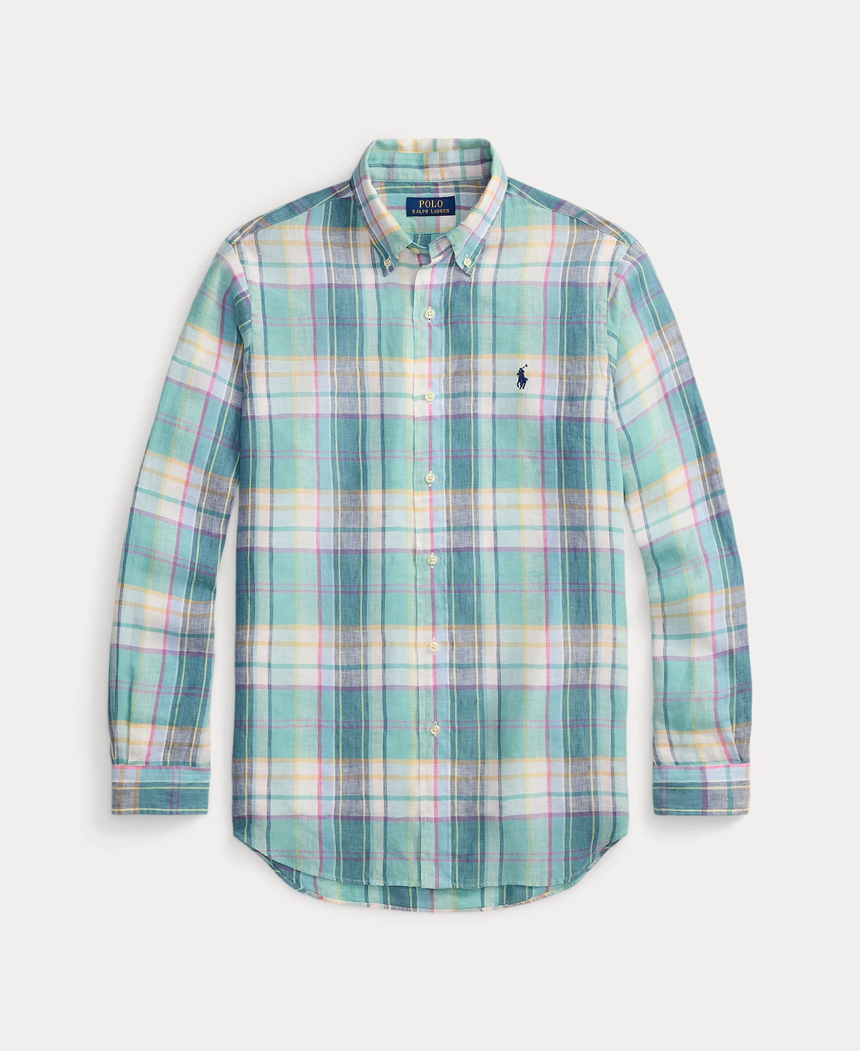Camisa de Linho aos Quadrados Classic Fit Verde-6