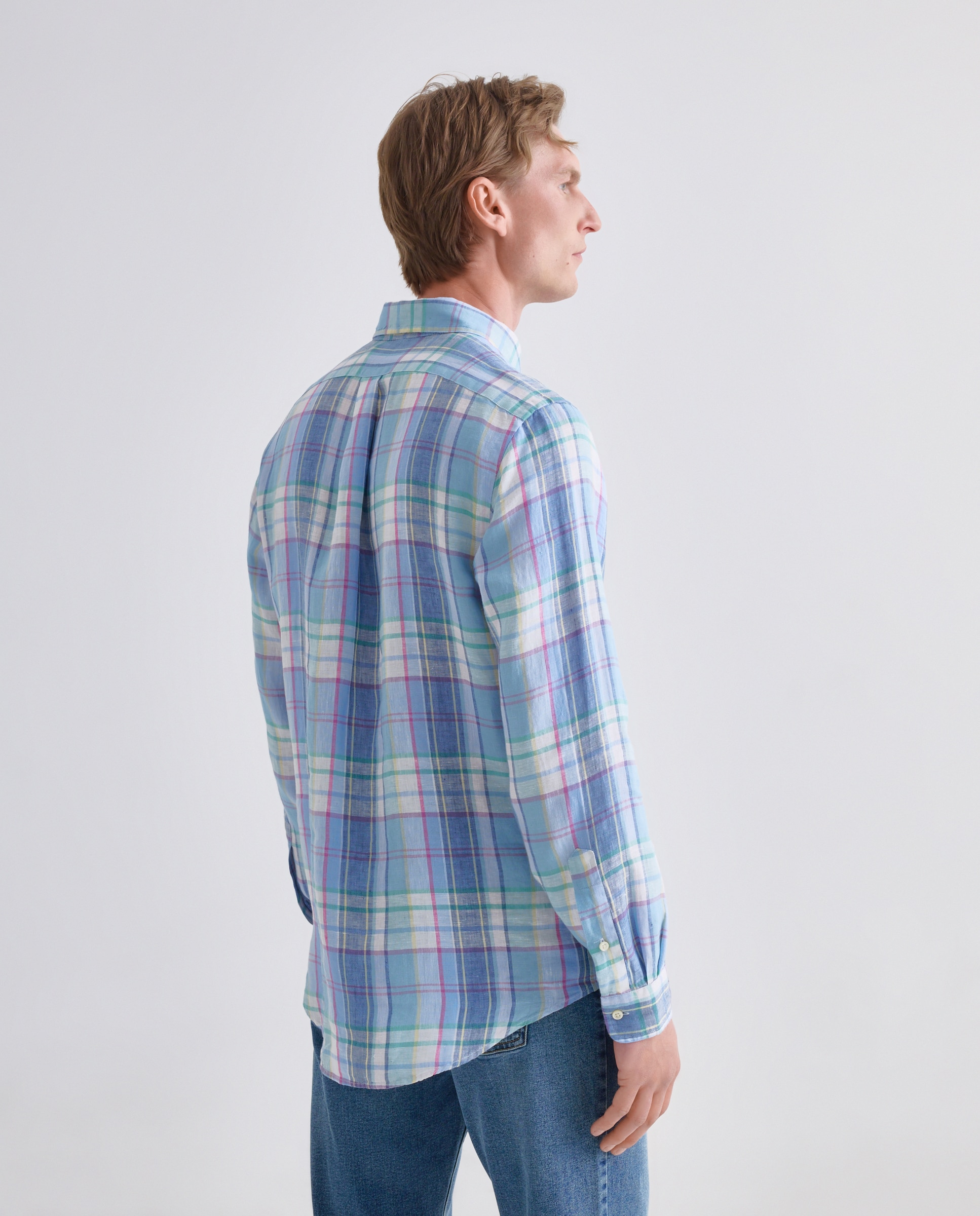 Camisa de Linho aos Quadrados Classic Fit Multicolor-4