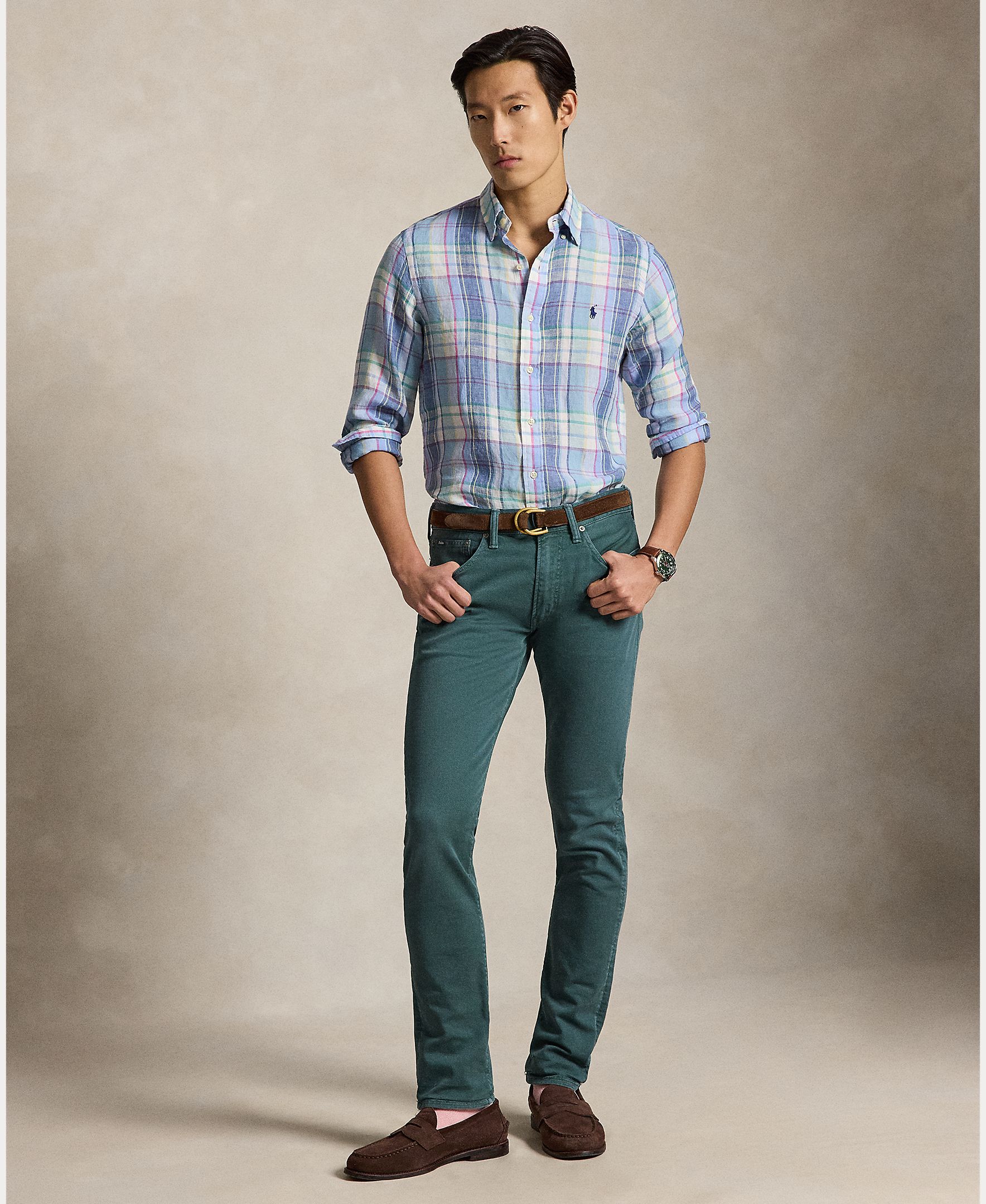 Camisa de Linho aos Quadrados Classic Fit Multicolor-7