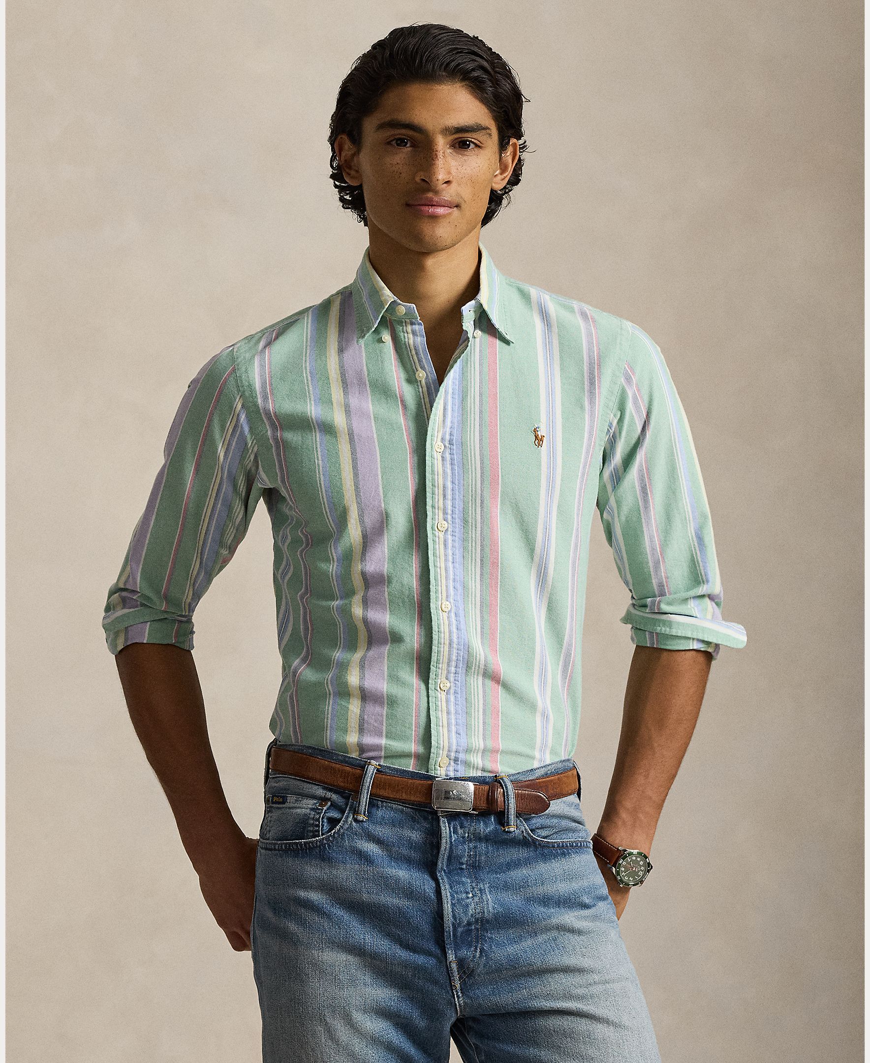 Polo Ralph Lauren - Camisa Oxford de hombre con rayas Custom Fit.