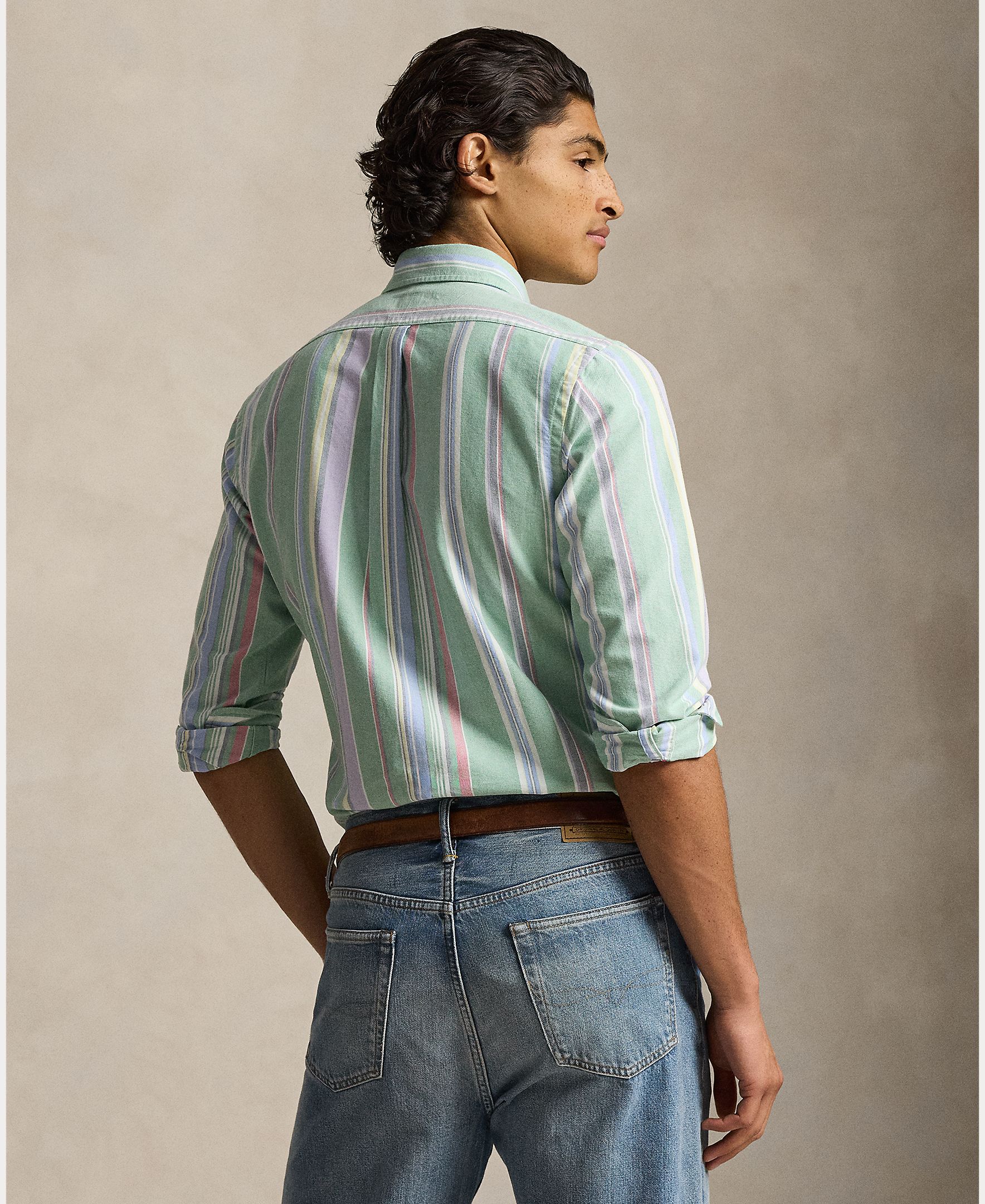 Camisa Oxford às Riscas Custom Fit Verde-3