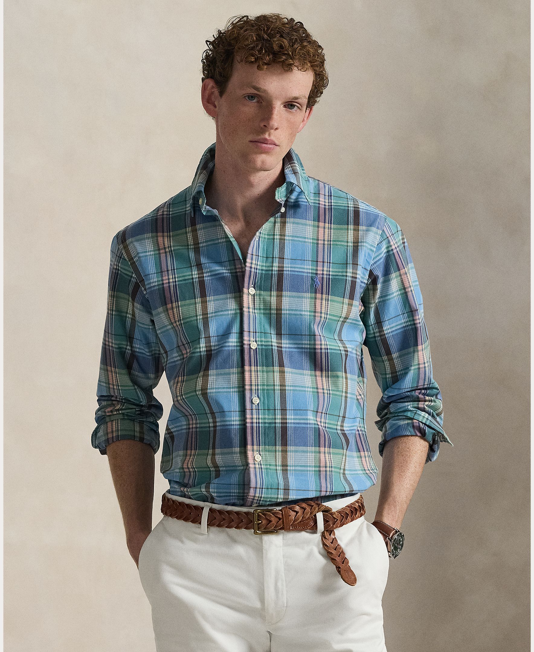 Polo Ralph Lauren - Camisa de hombre de popelina Custom Fit de cuadros.